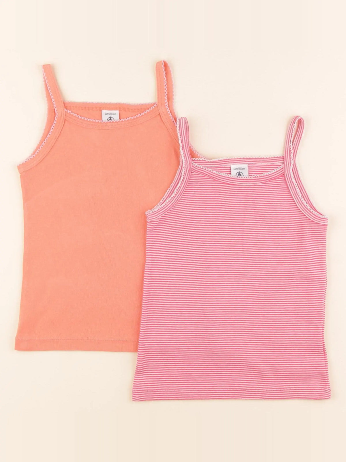 Petit Bateau - lot de 2 maillots de corps rose, orange - 4 ans