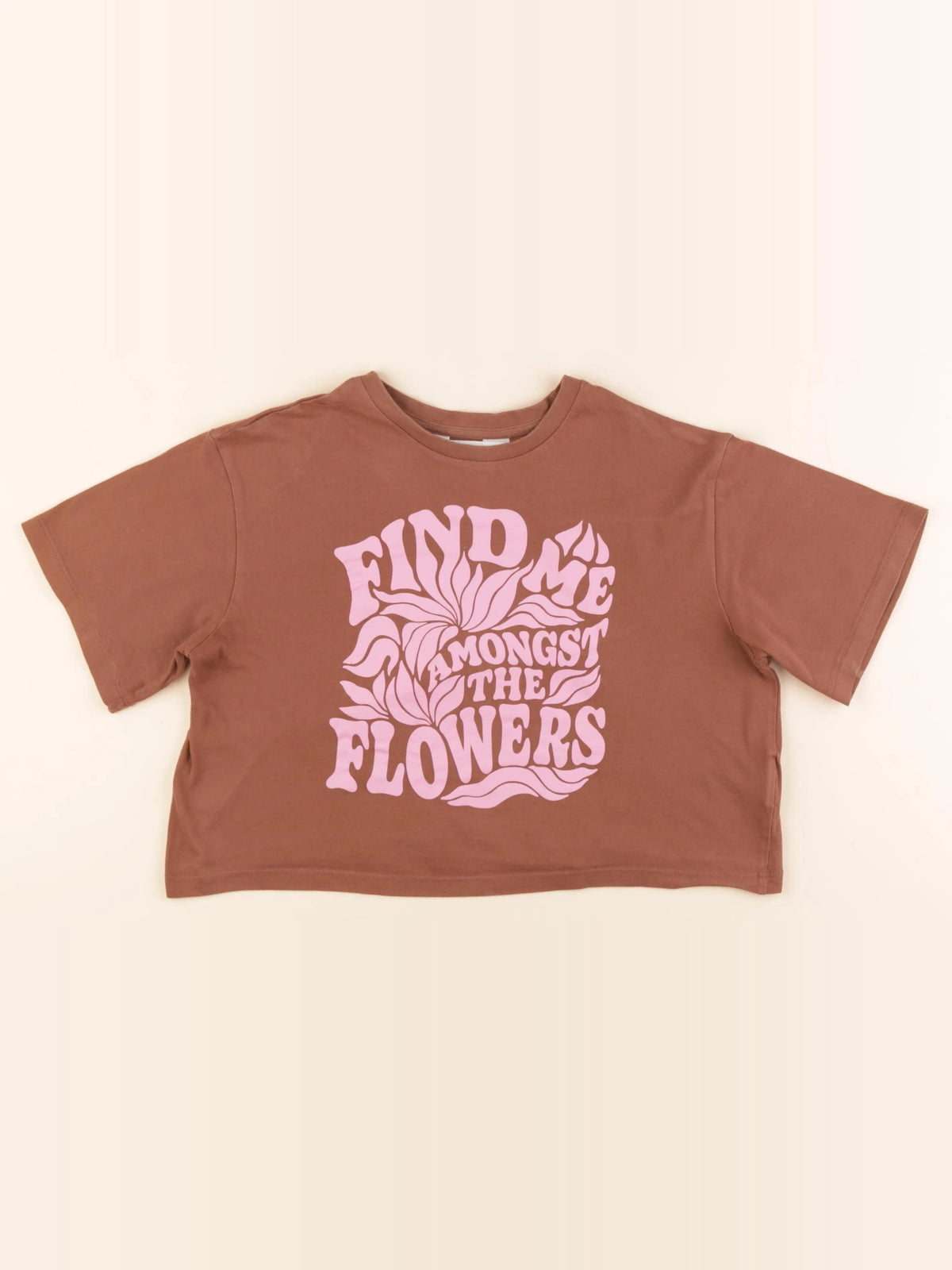 H&M - tee-shirt court marron, rose - 10/12 ans