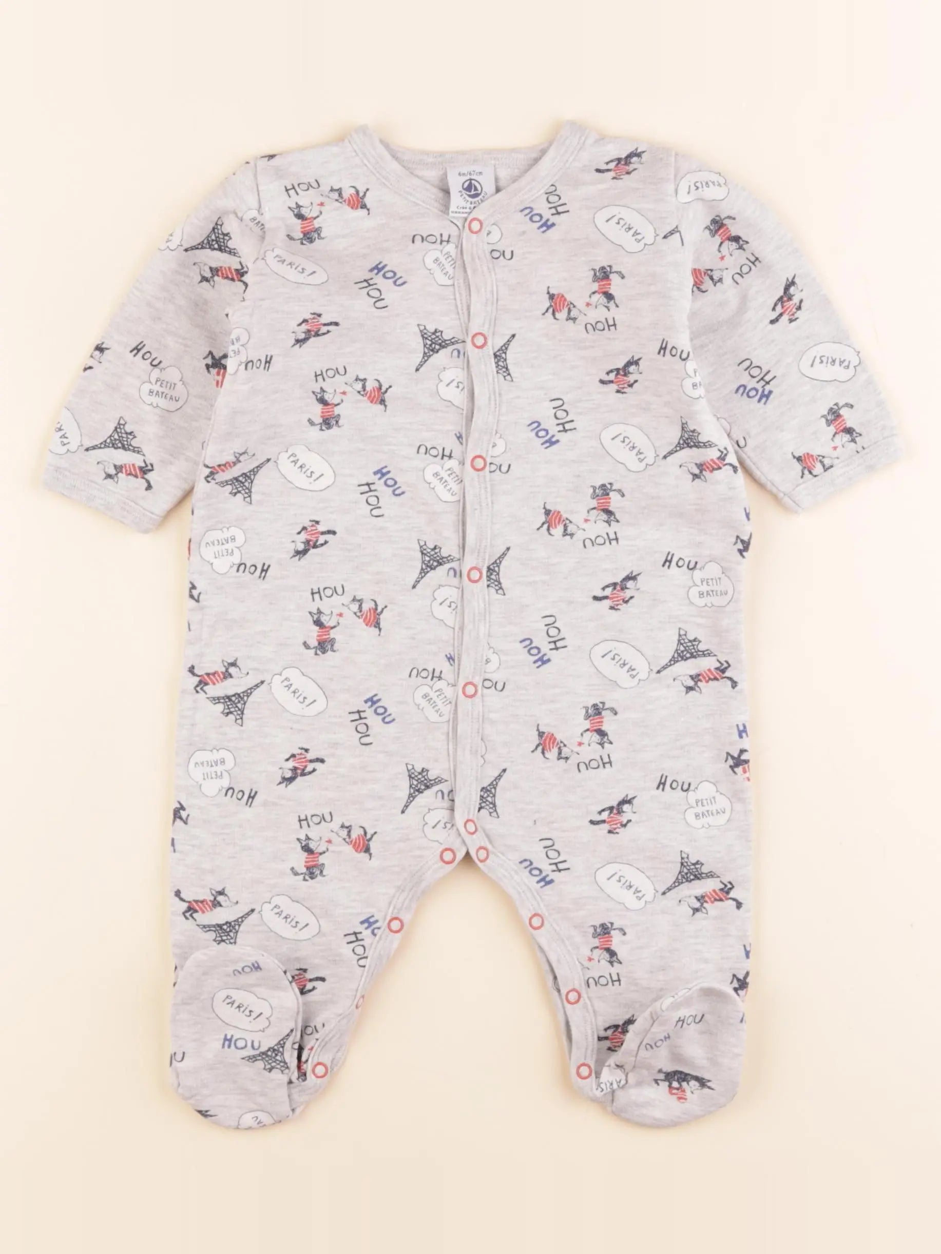 Petit Bateau - pyjama coton gris - 6 mois