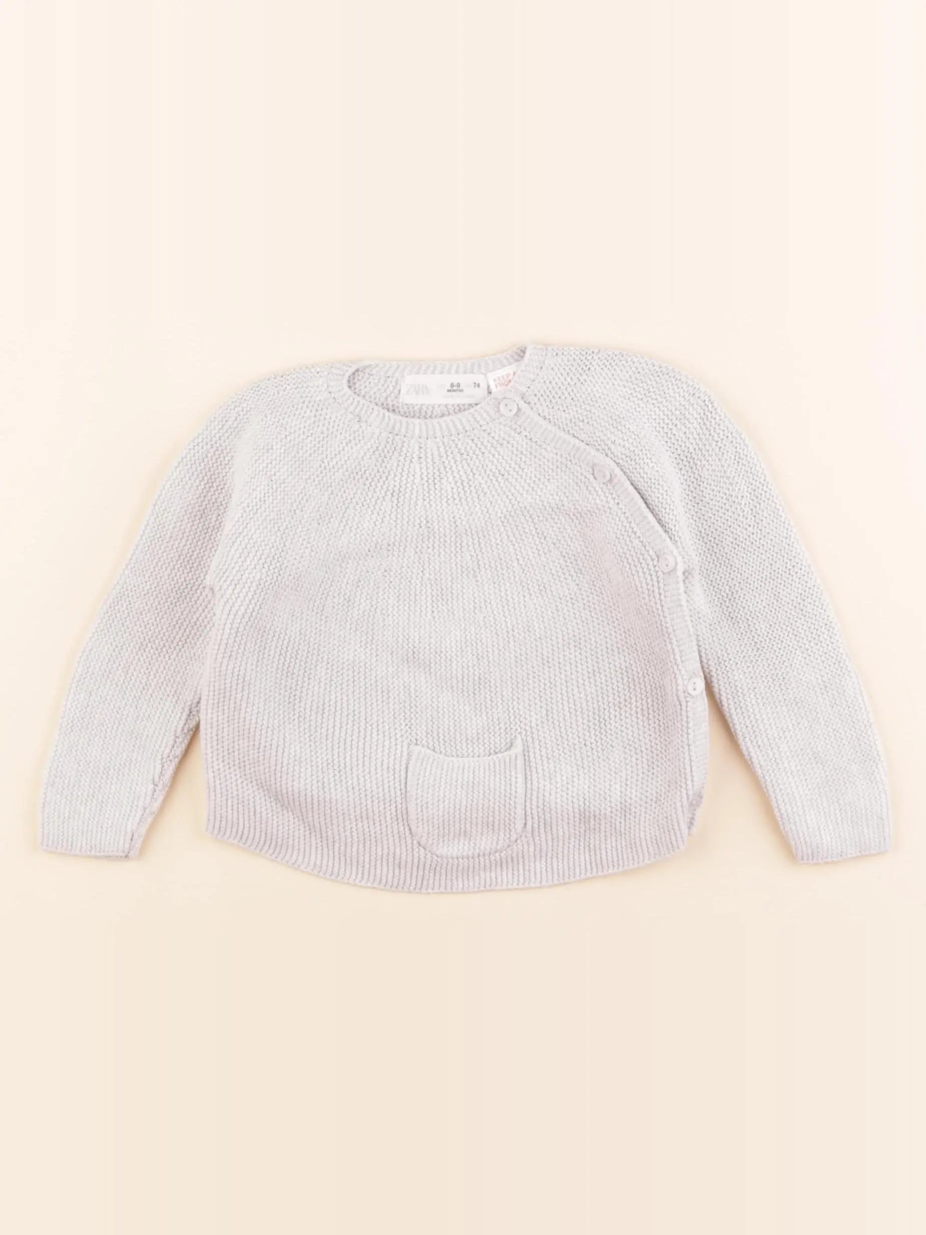 Zara - pull gris - 6/9 mois