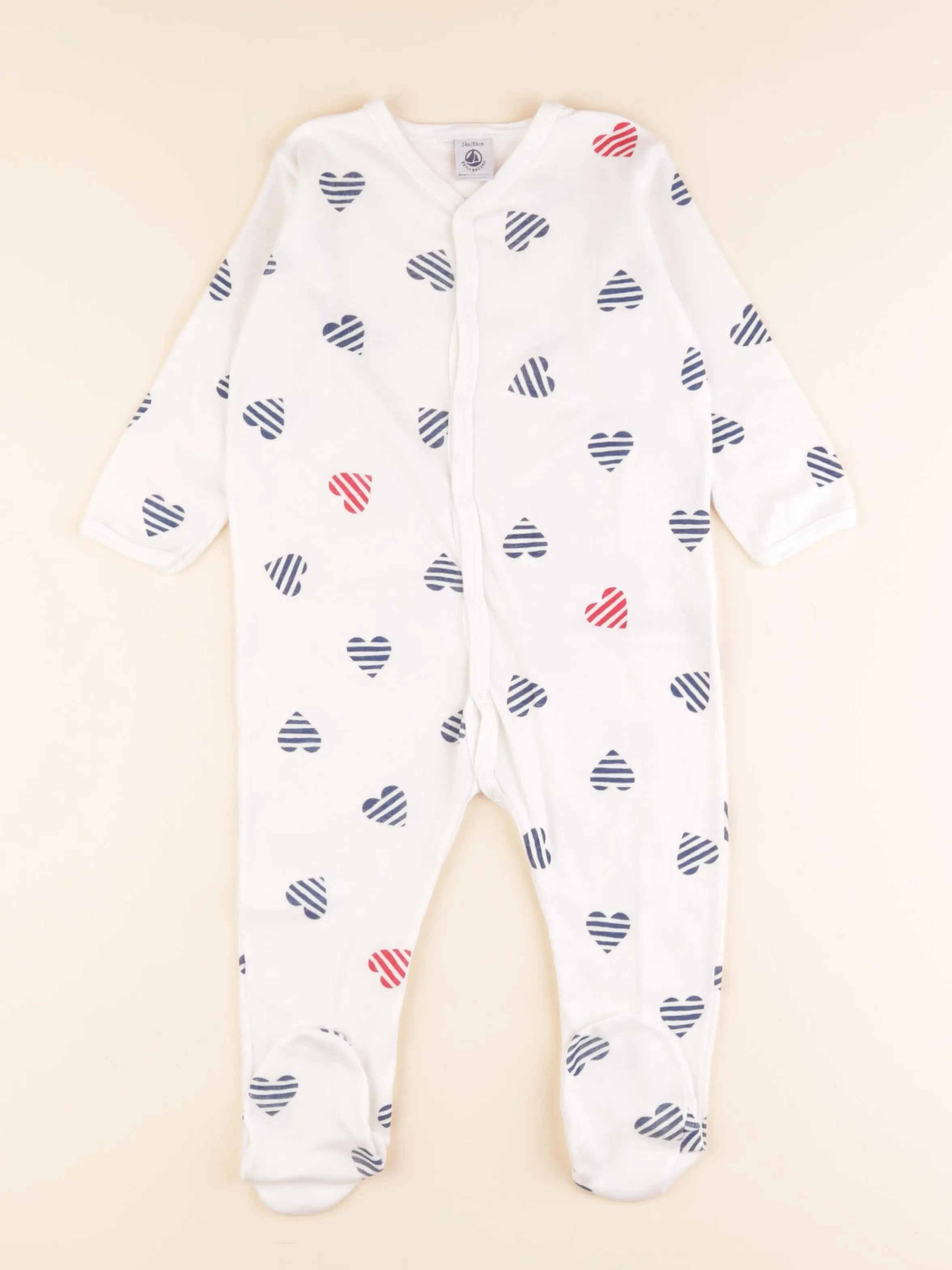 Petit Bateau - pyjama coton blanc, bleu - 24 mois