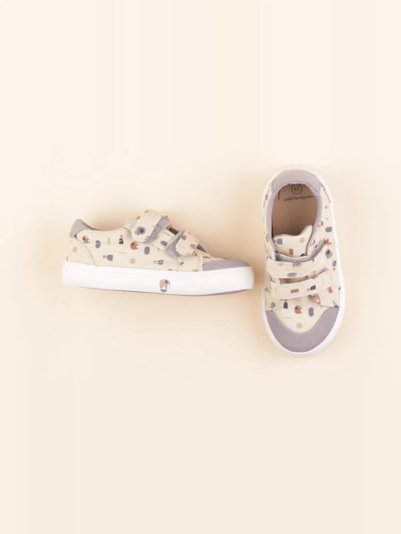 Vertbaudet - tennis à scratch/ lacets beige, gris - pointure 24