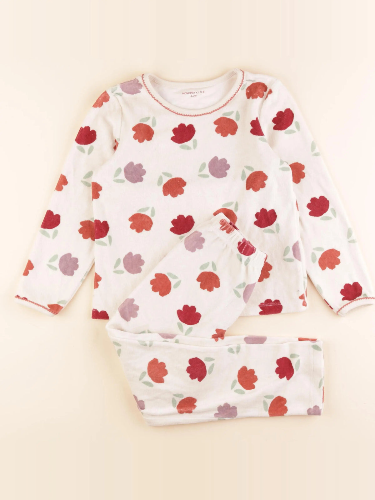 Monoprix - pyjama velours beige, rouge - 8 ans