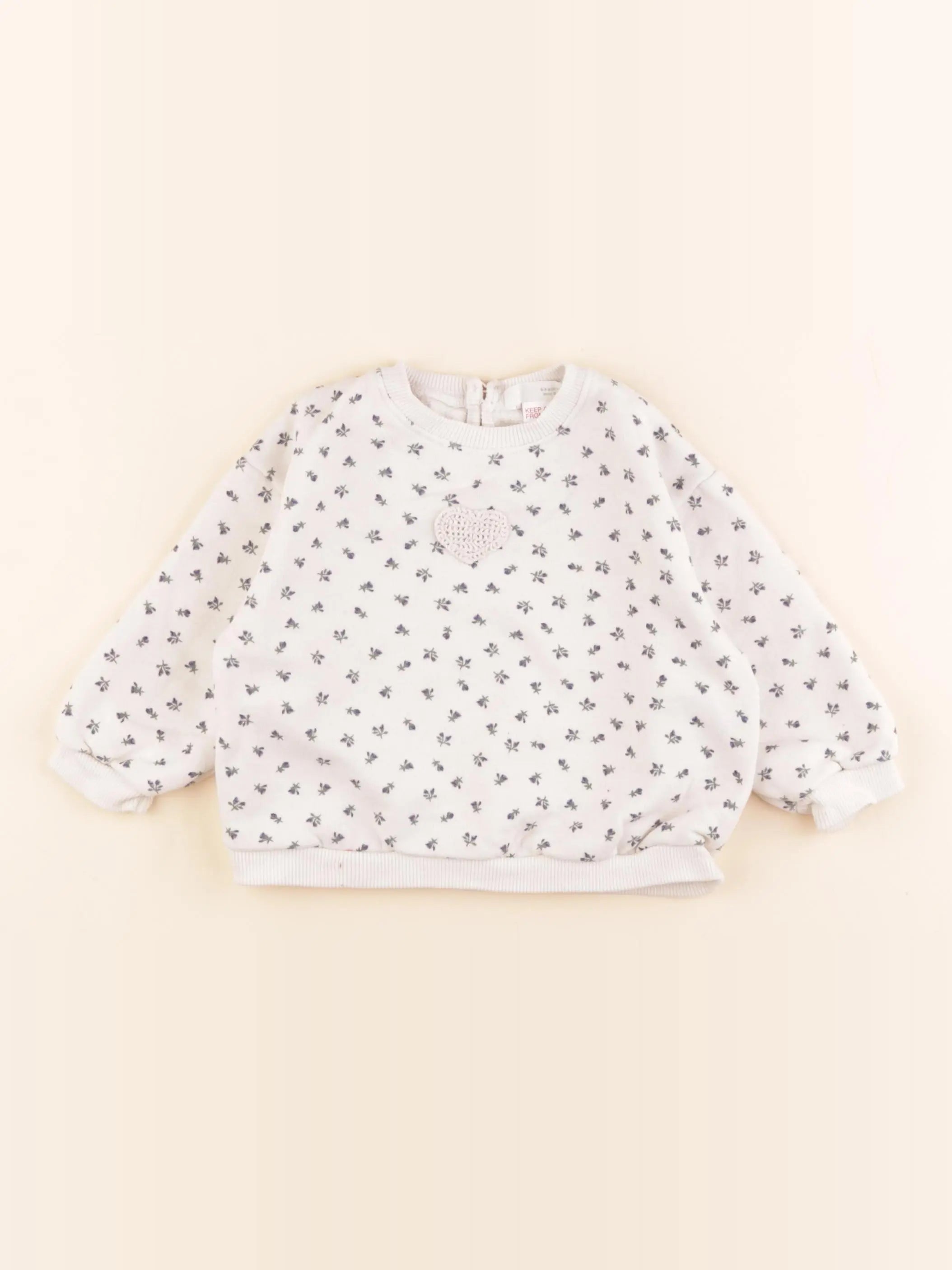 Zara - sweat blanc, violet - 6/9 mois