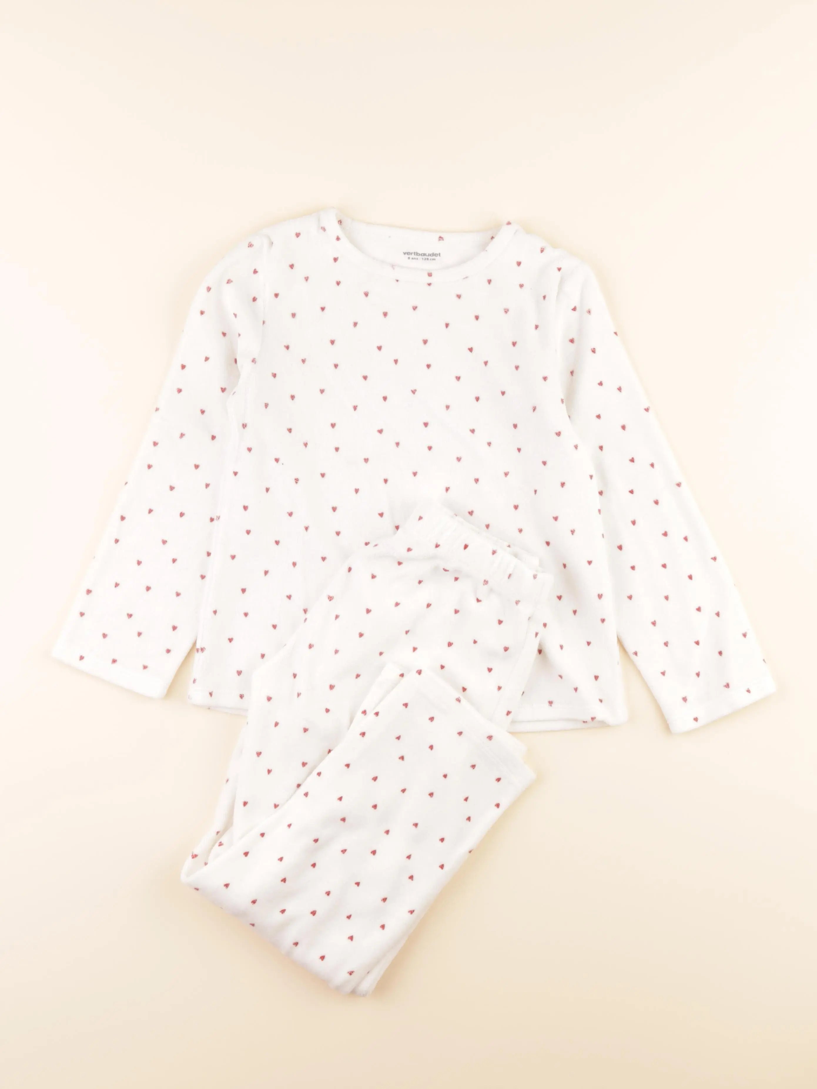 Vertbaudet - pyjama velours blanc, rouge - 8 ans