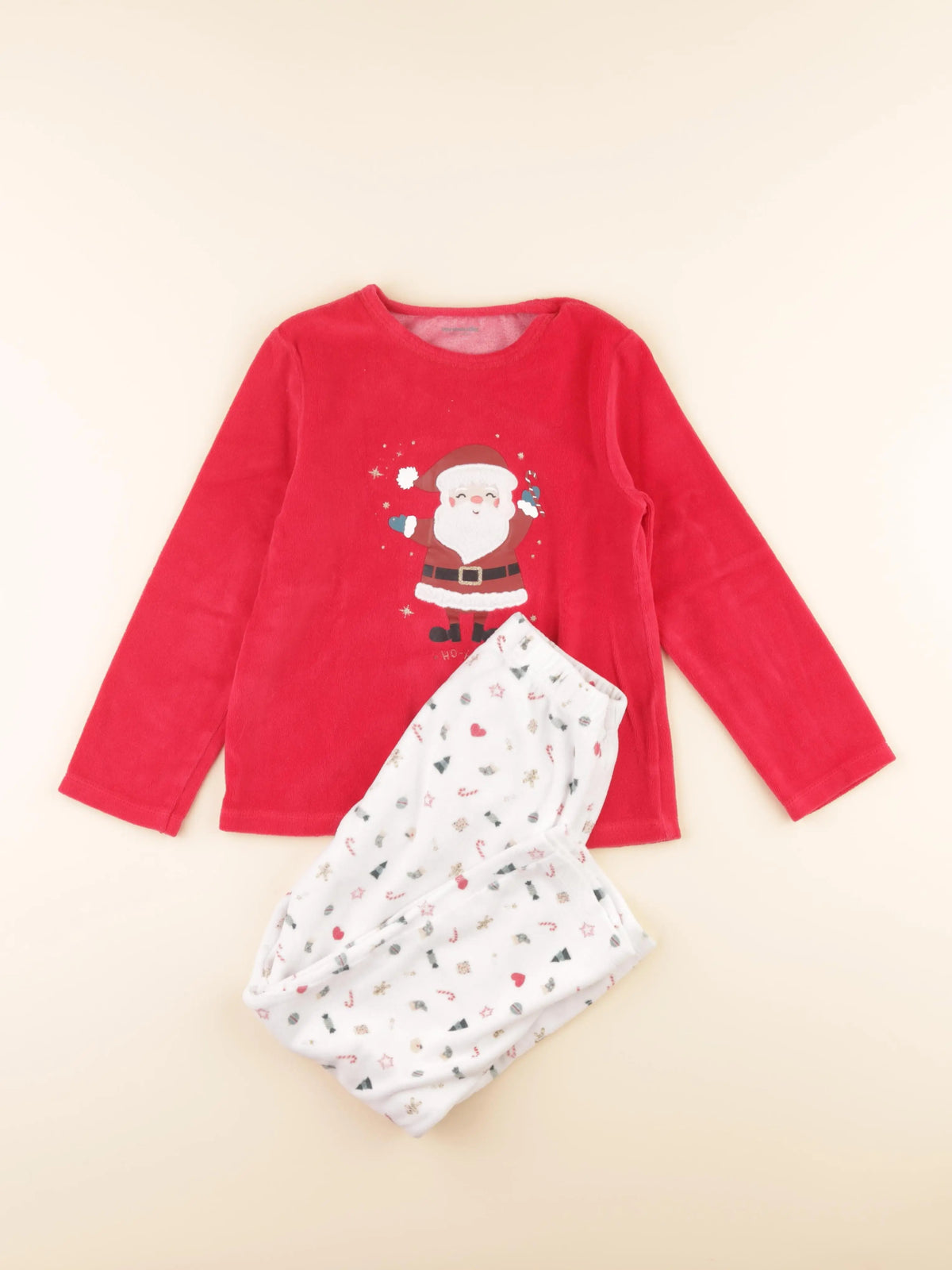 Vertbaudet - pyjama velours blanc, rouge - 8 ans