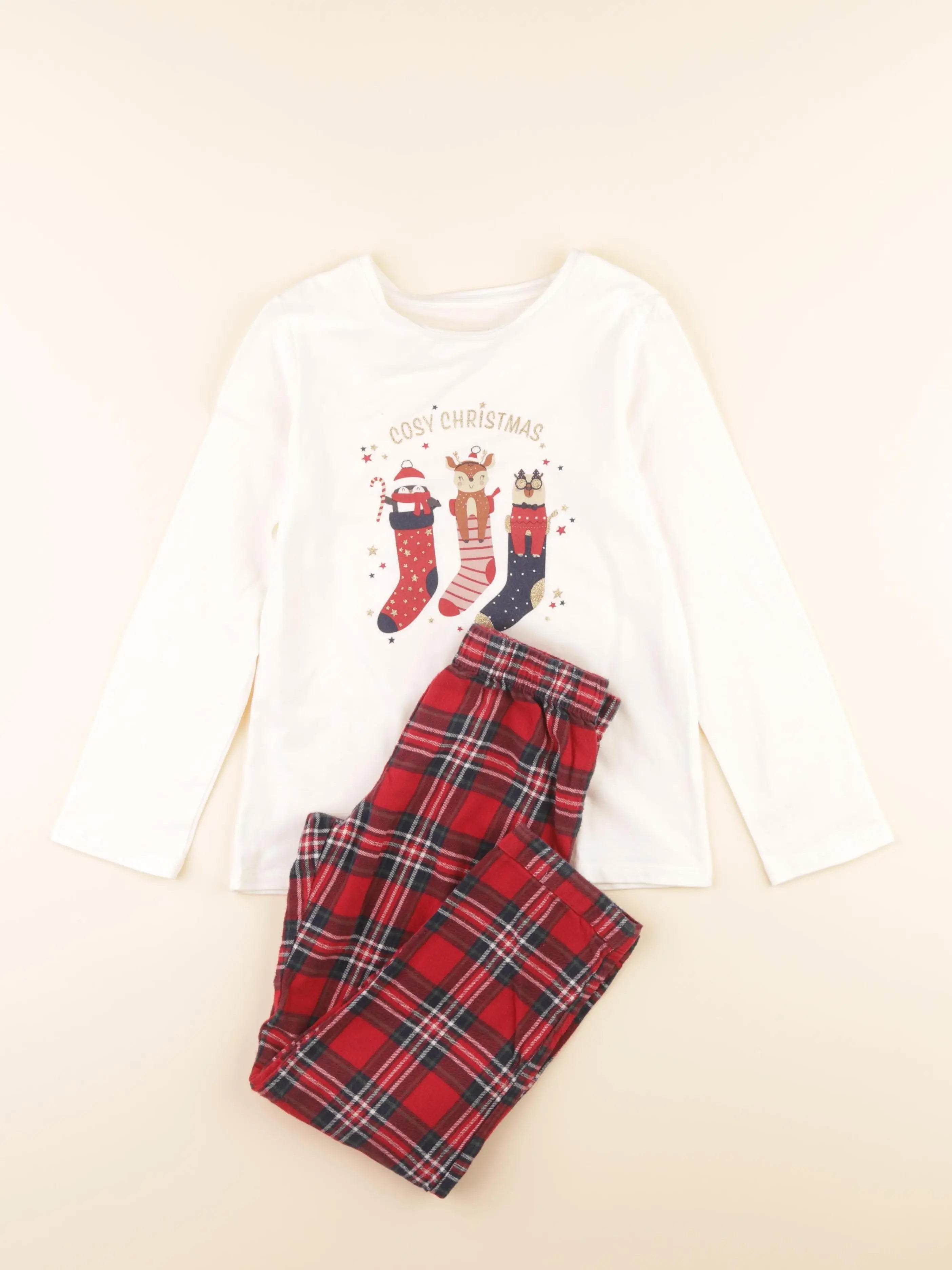 Vertbaudet - pyjama coton blanc, rouge - 8 ans