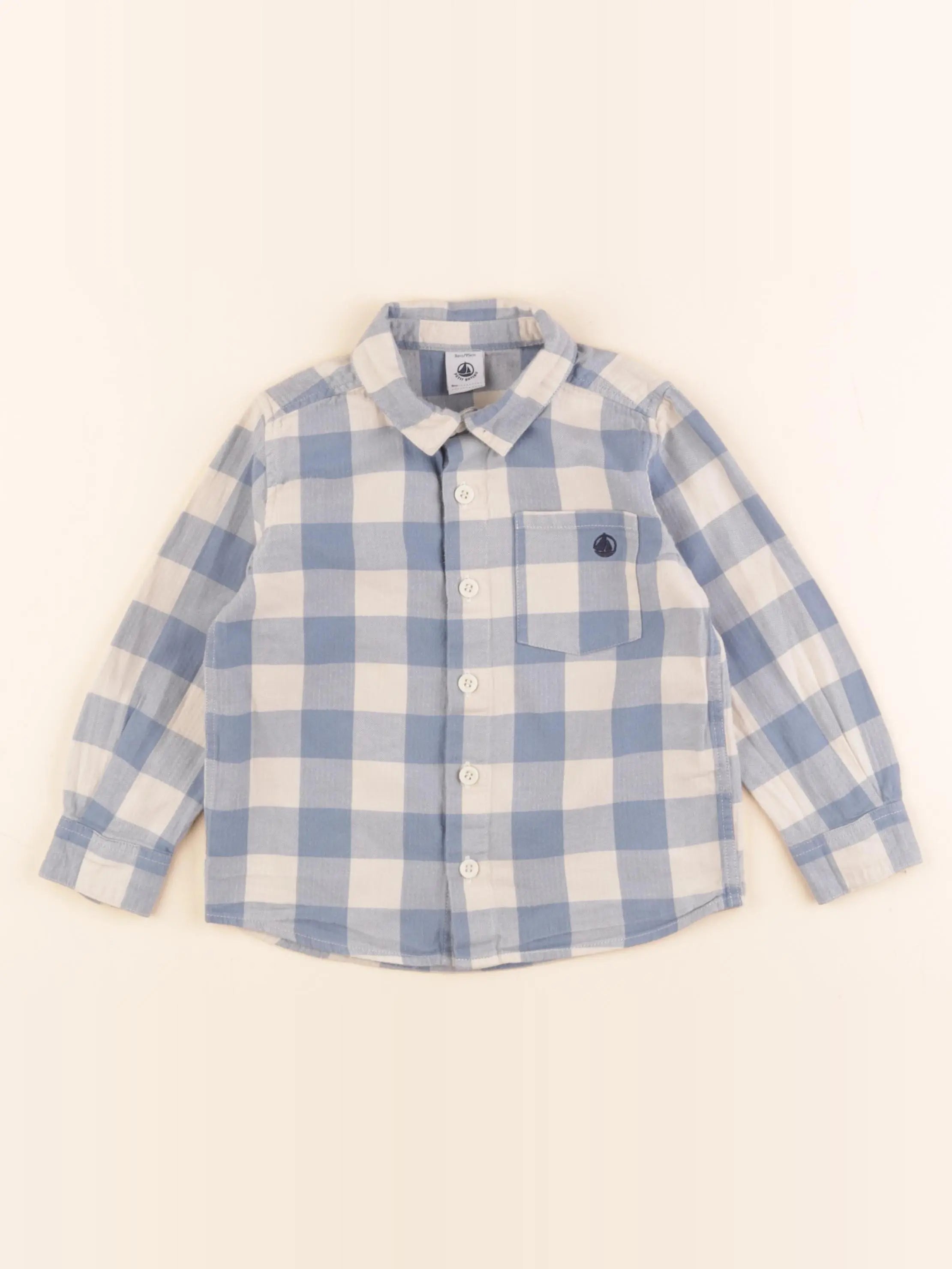 Petit Bateau - chemise blanc, bleu - 3 ans