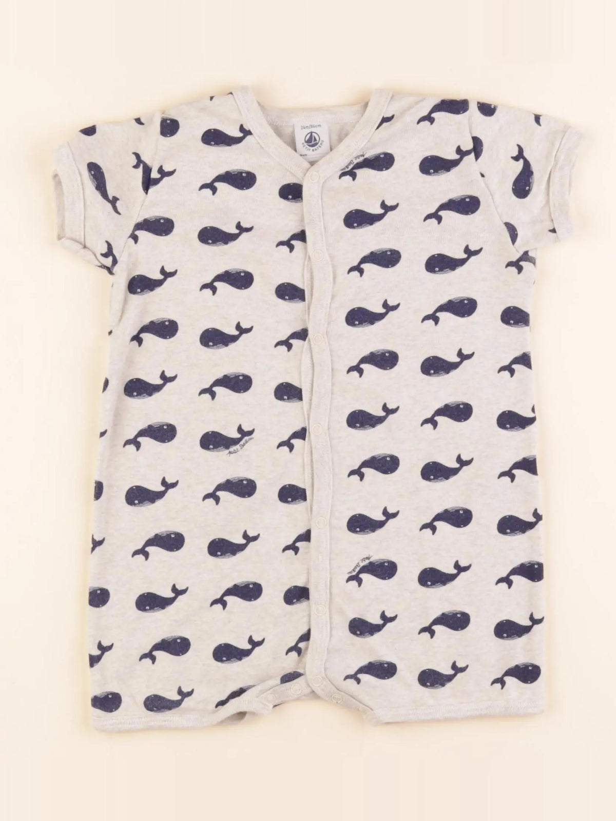 Petit Bateau - pyjama coton gris, bleu - 24 mois