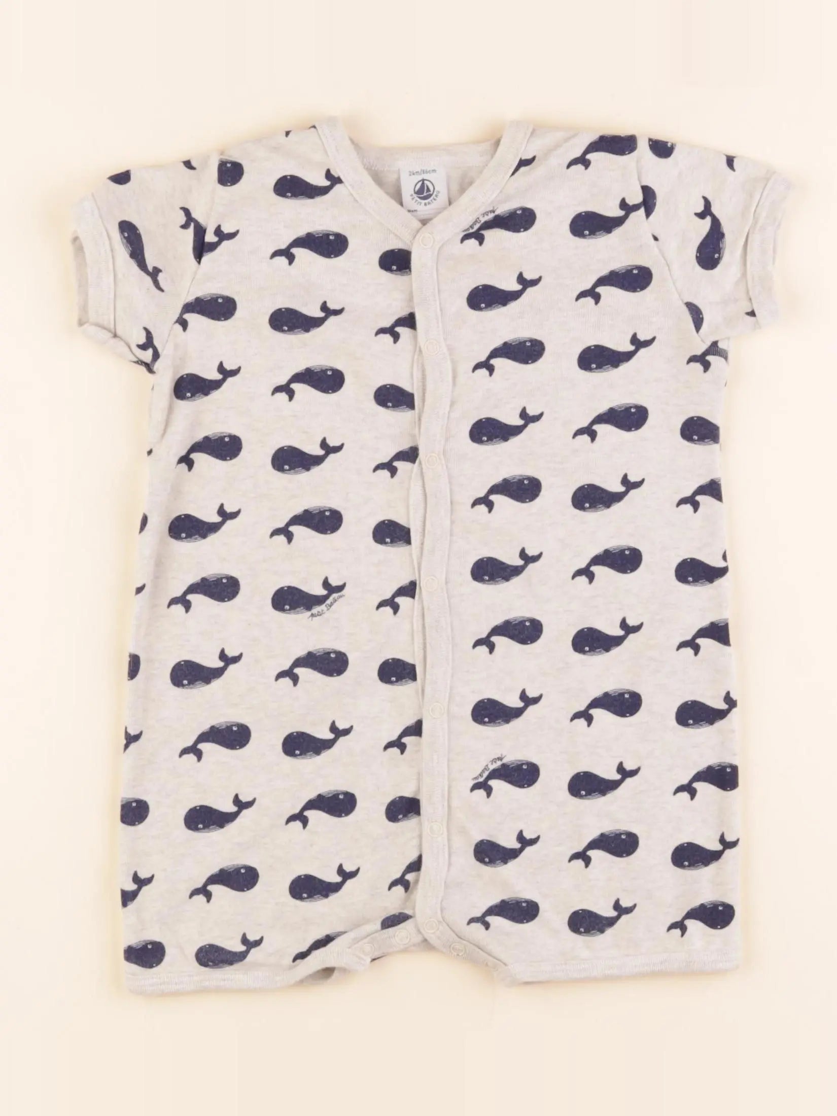 Petit Bateau - pyjama coton gris, bleu - 24 mois