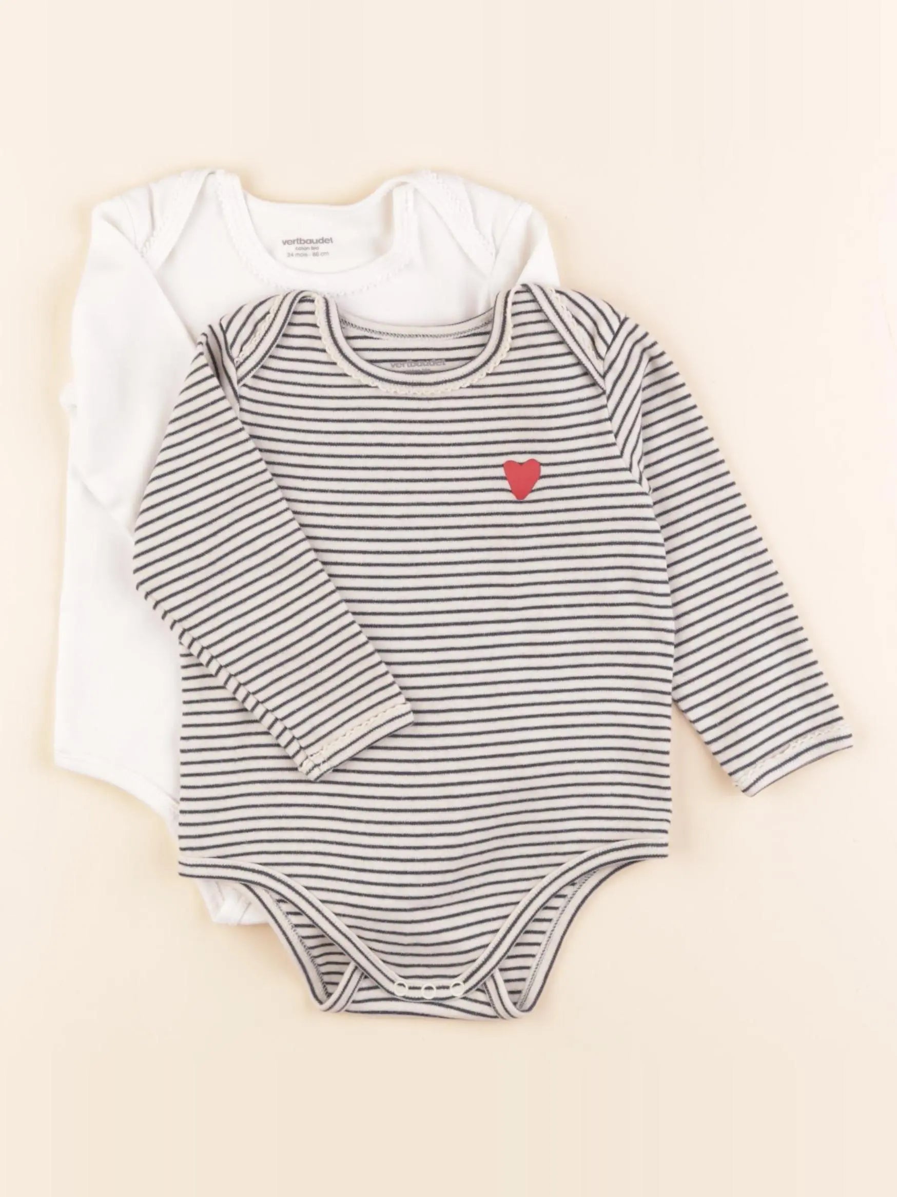Vertbaudet - lot de 2 bodies en coton blanc, bleu - 24 mois