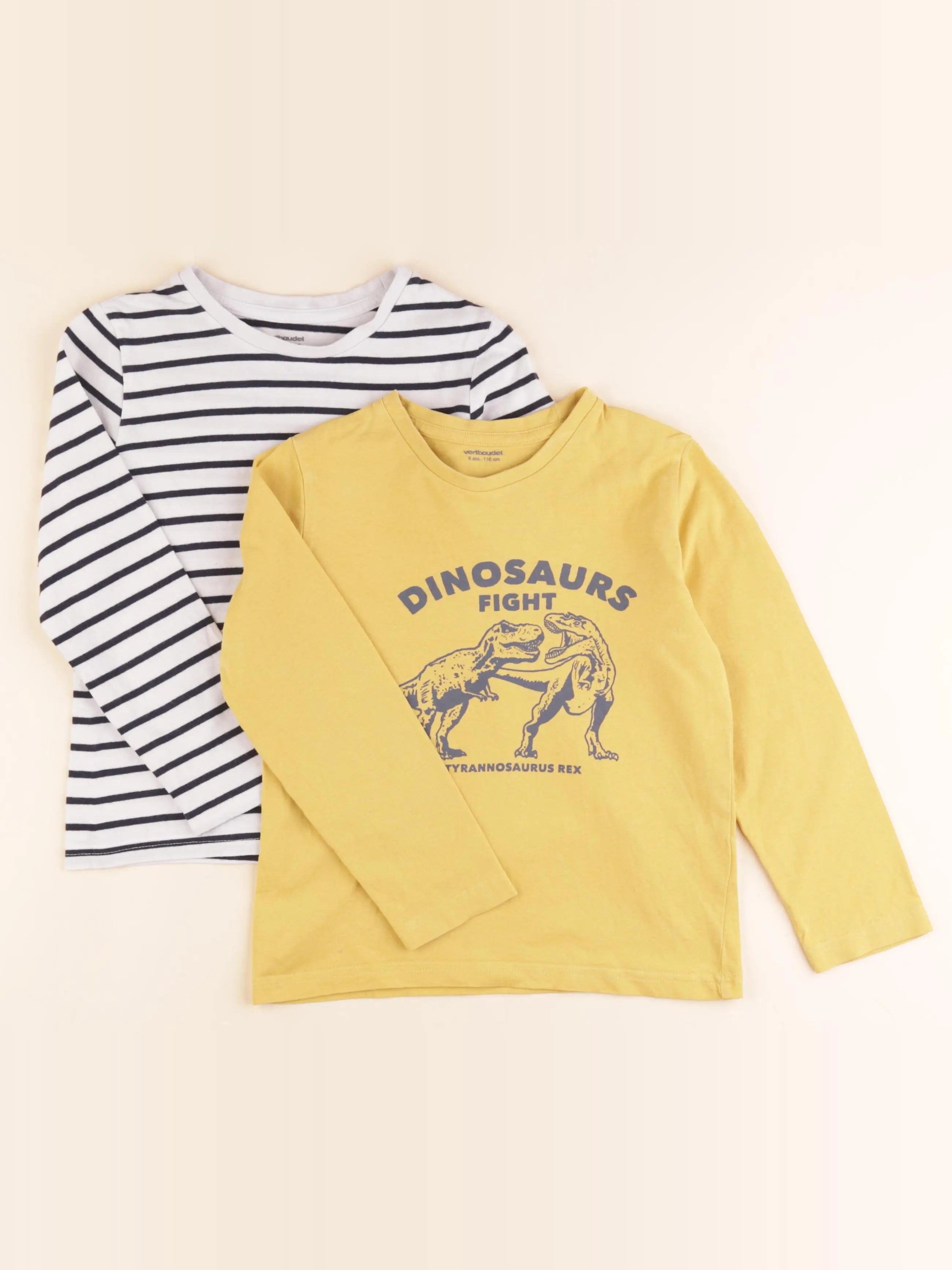 Vertbaudet - lot de 2 tee-shirts jaune, blanc - 6 ans