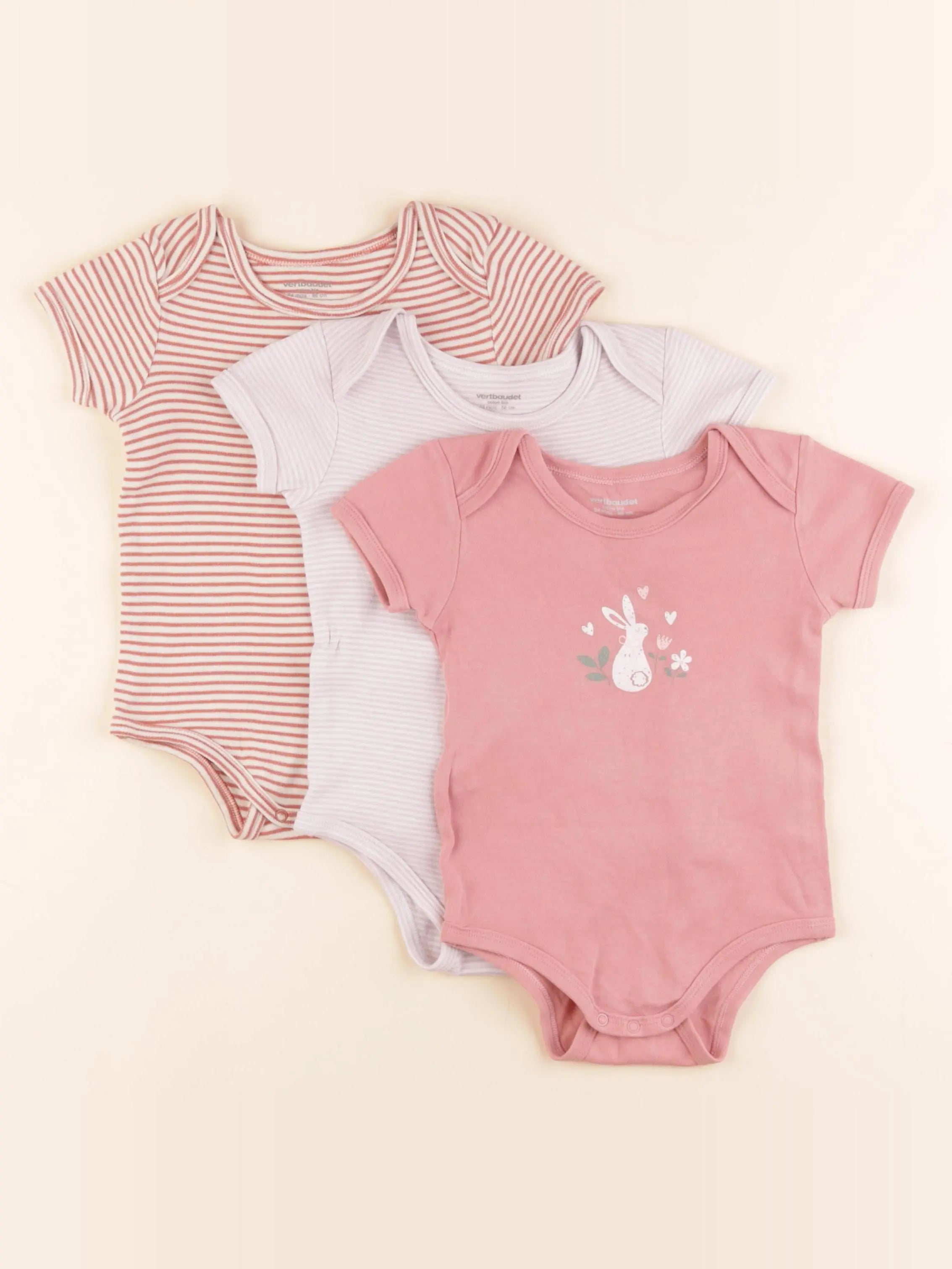 Vertbaudet - lot de 3 bodies en coton blanc, rose - 24 mois