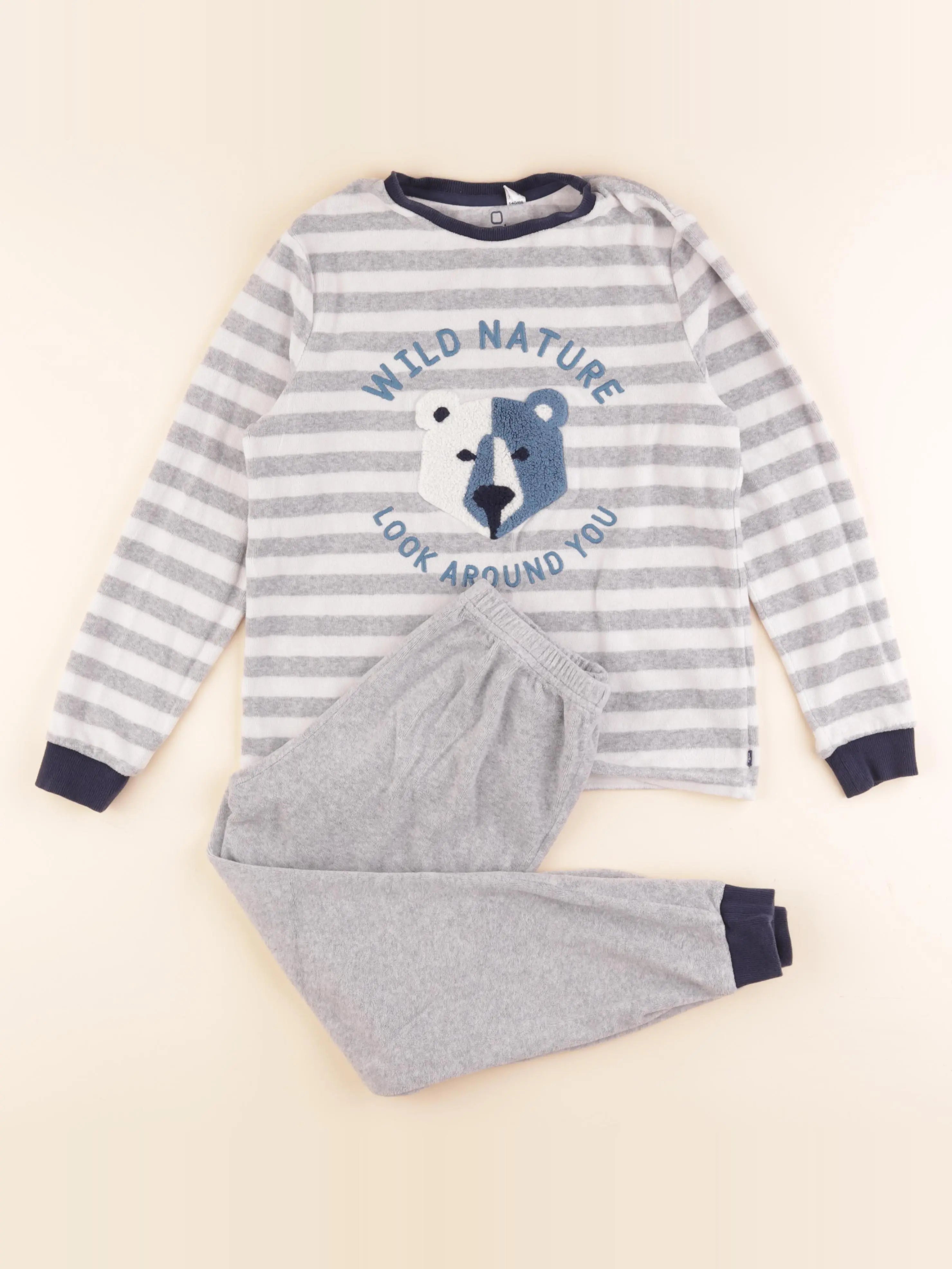 Okaidi - pyjama velours gris - 10 ans