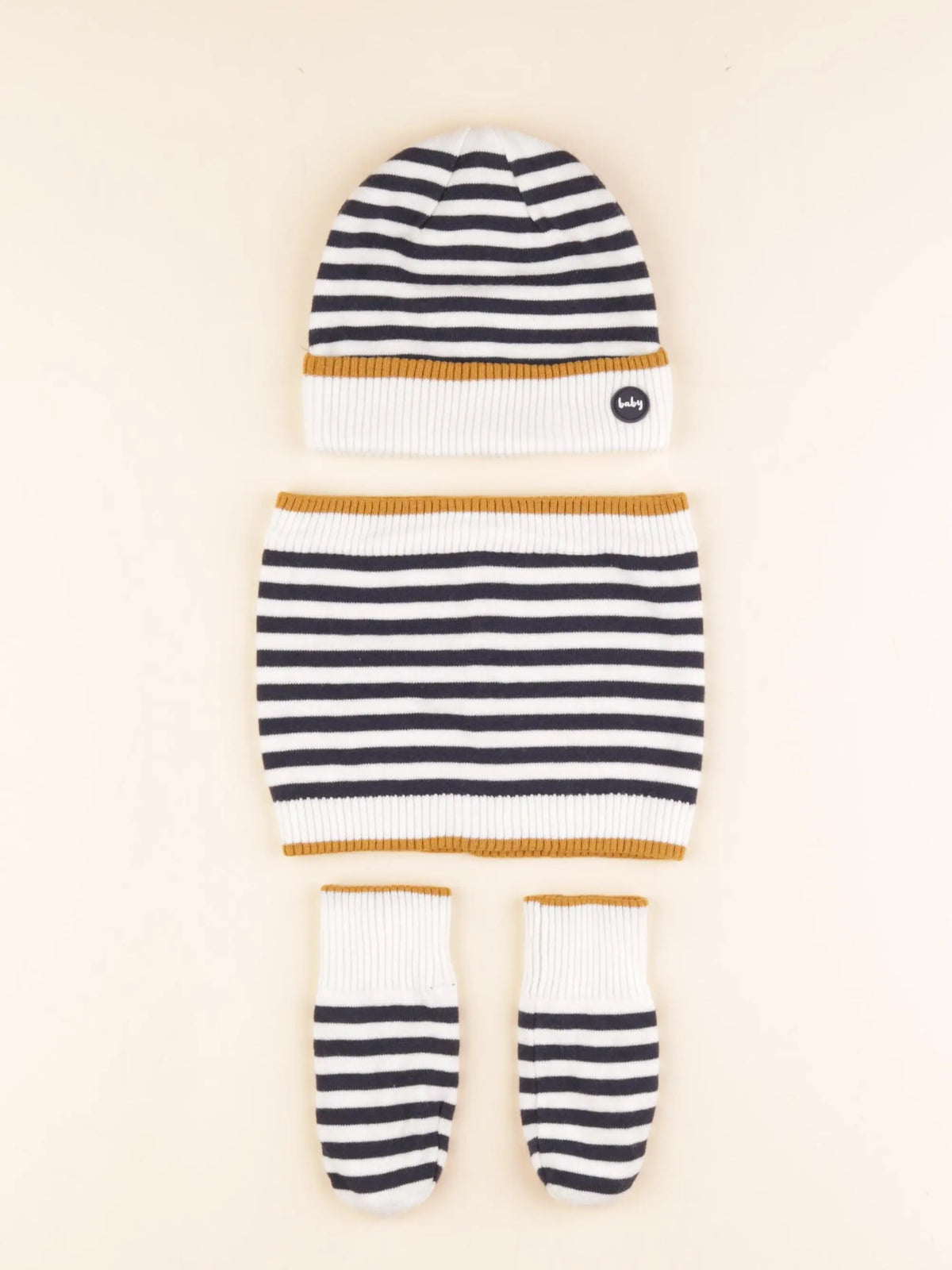 Vertbaudet - ensemble bonnet/moufles/tour de cou blanc, bleu - 24/36 mois
