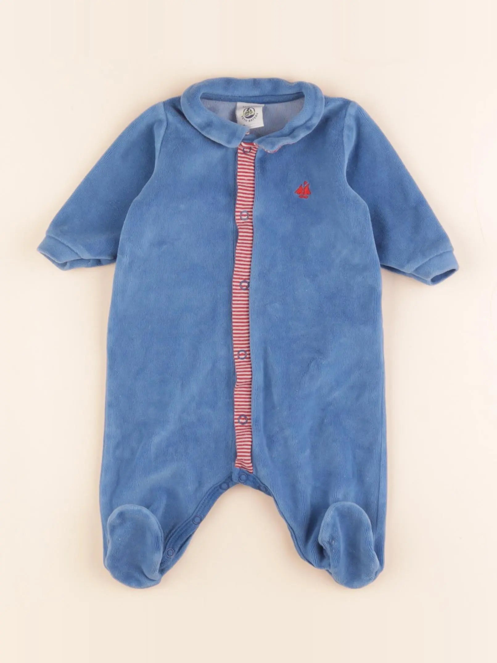 Petit Bateau - pyjama velours bleu - 1 mois