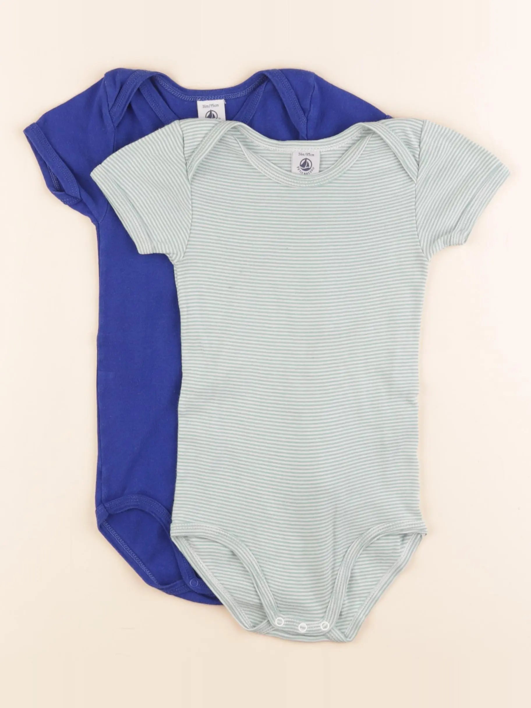 Petit Bateau - lot de 2 bodies en coton bleu, vert - 36 mois