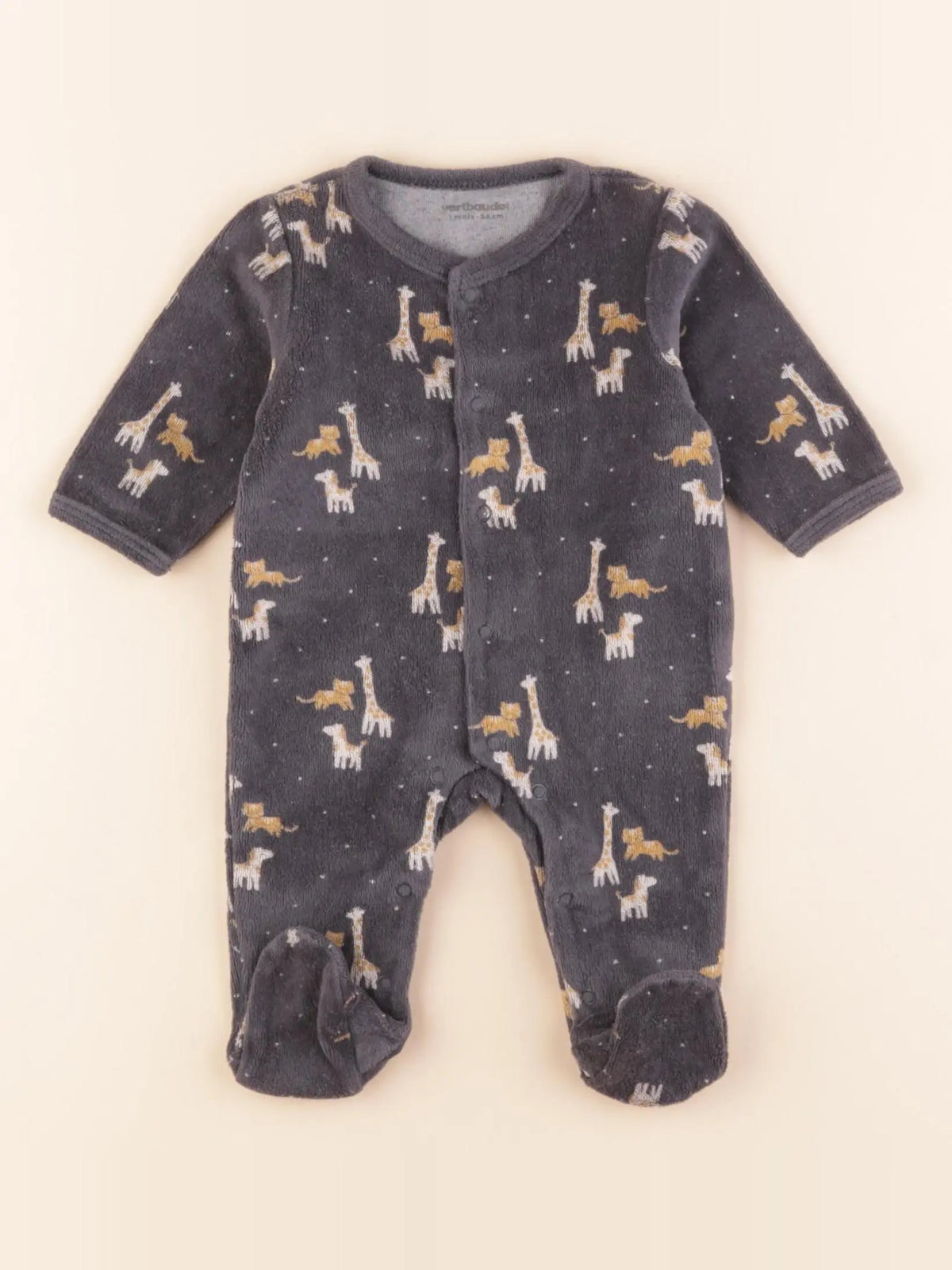 Vertbaudet - pyjama velours gris - 1 mois