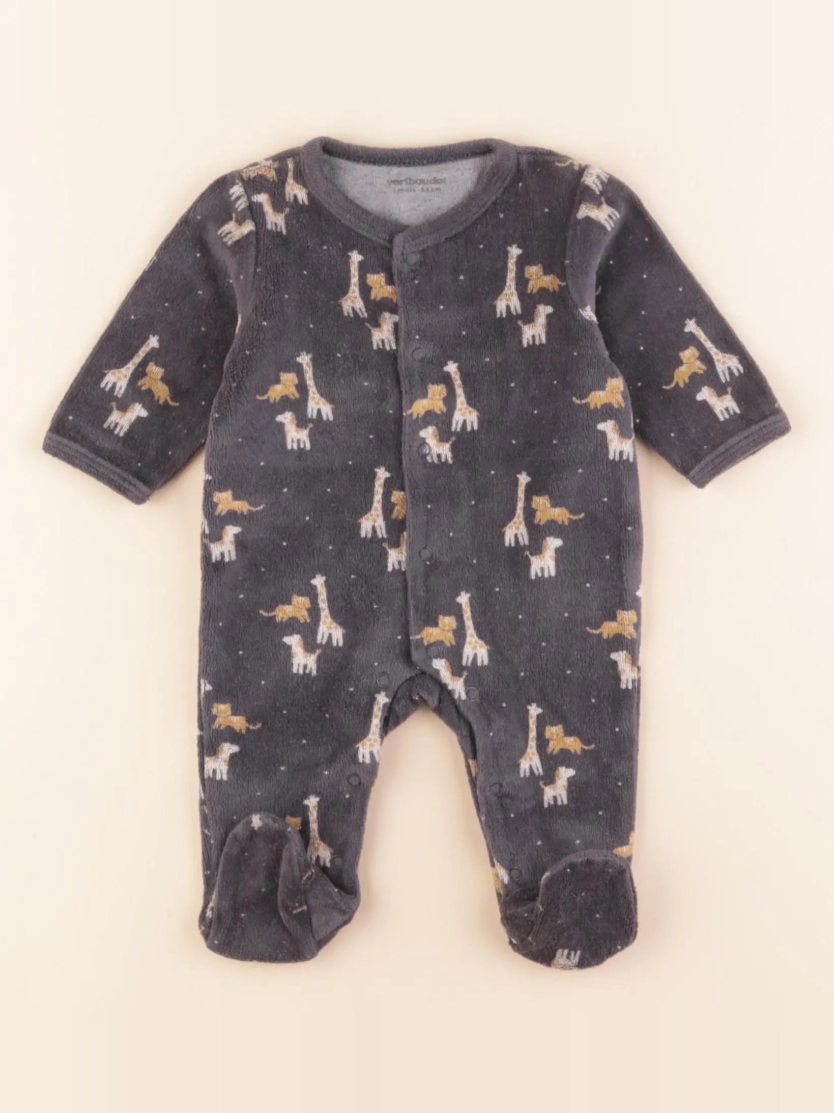 Vertbaudet - pyjama velours gris - 1 mois
