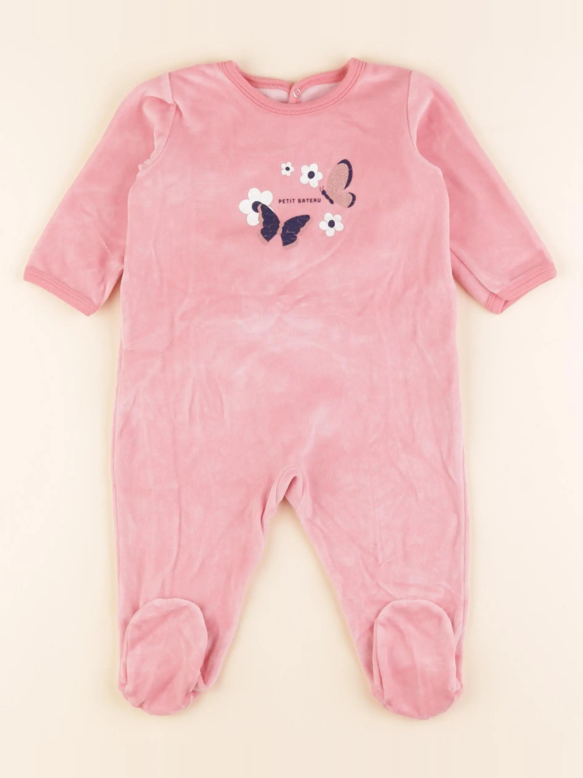Petit Bateau - pyjama velours rose - 9 mois