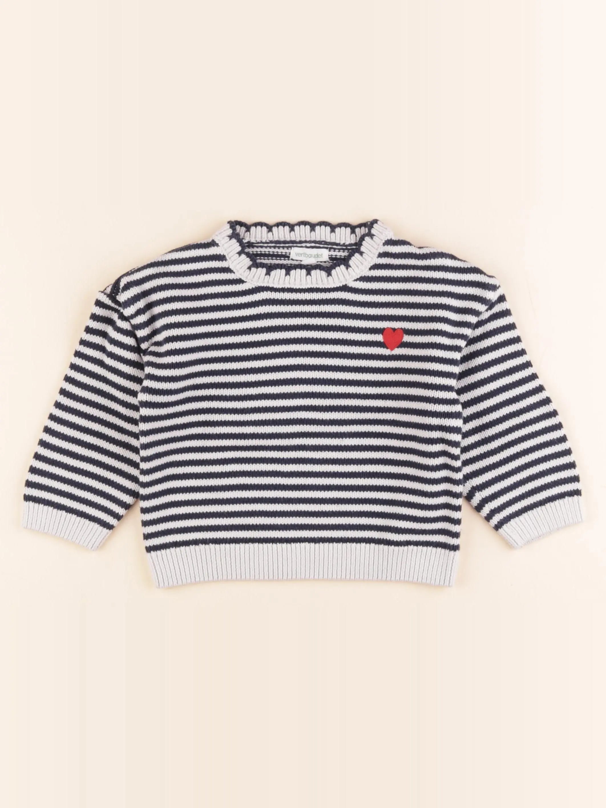Vertbaudet - pull blanc, bleu - 3 ans