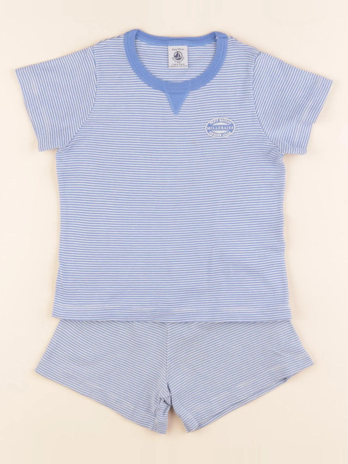 Pyjama coton blanc, bleu