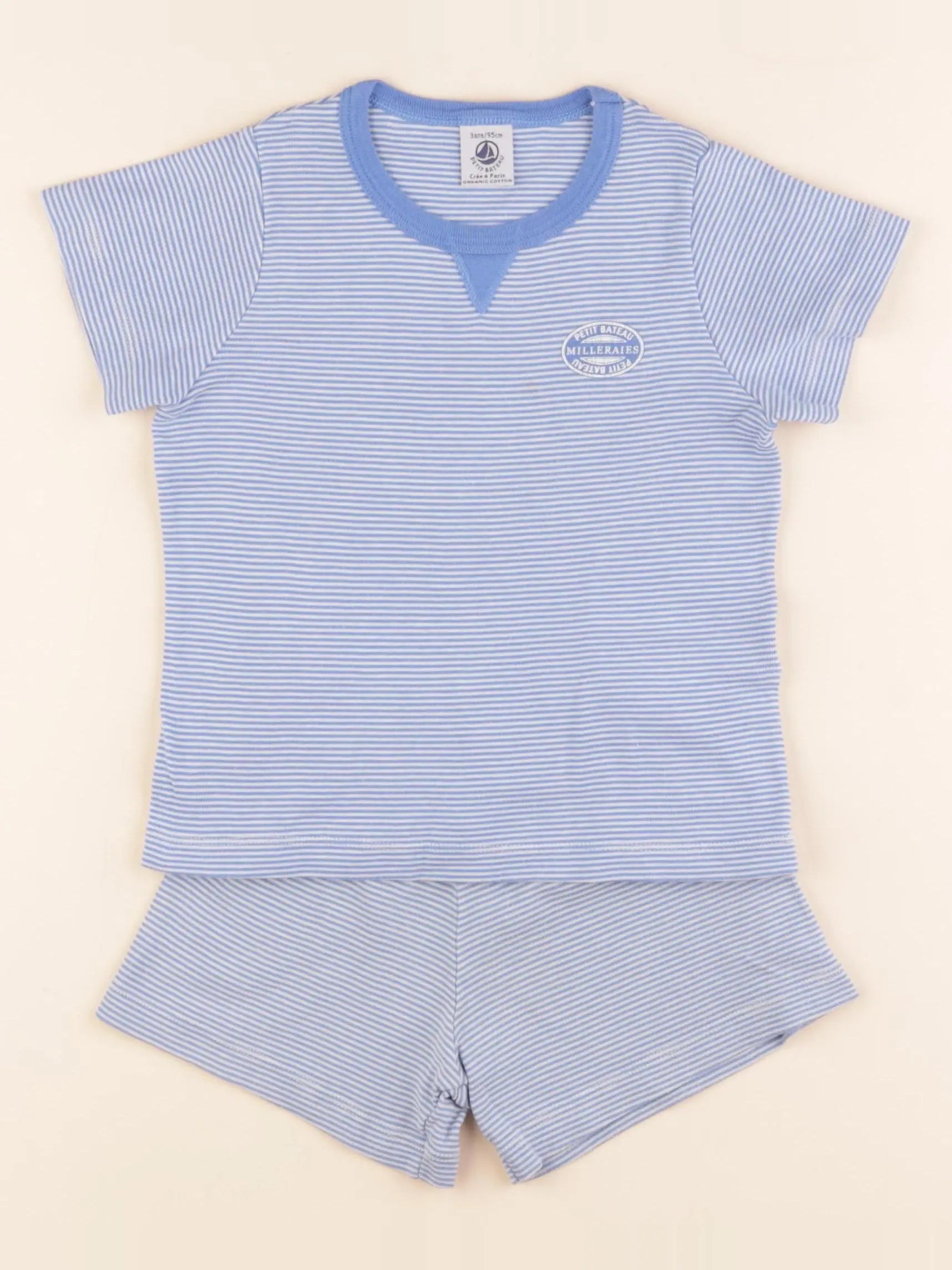 Pyjama coton blanc, bleu