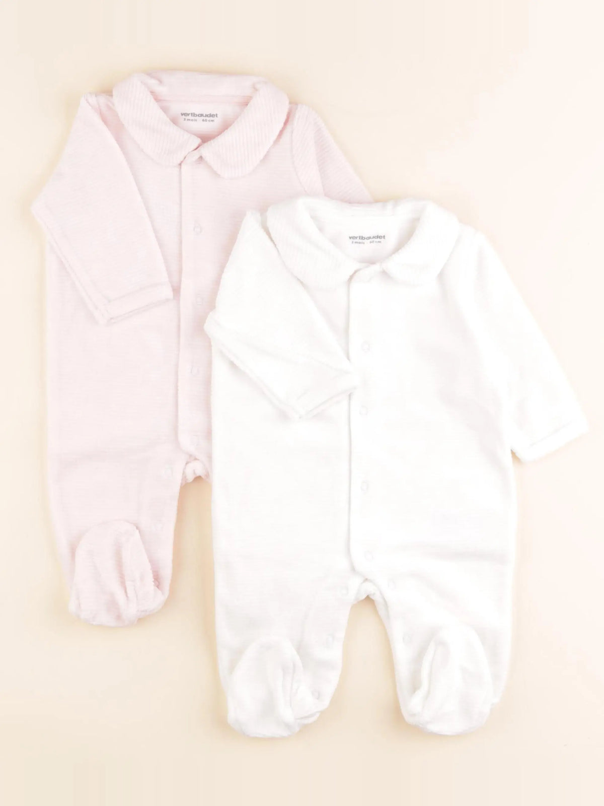 Vertbaudet - lot de 2 pyjamas coton rose, blanc - 3 mois