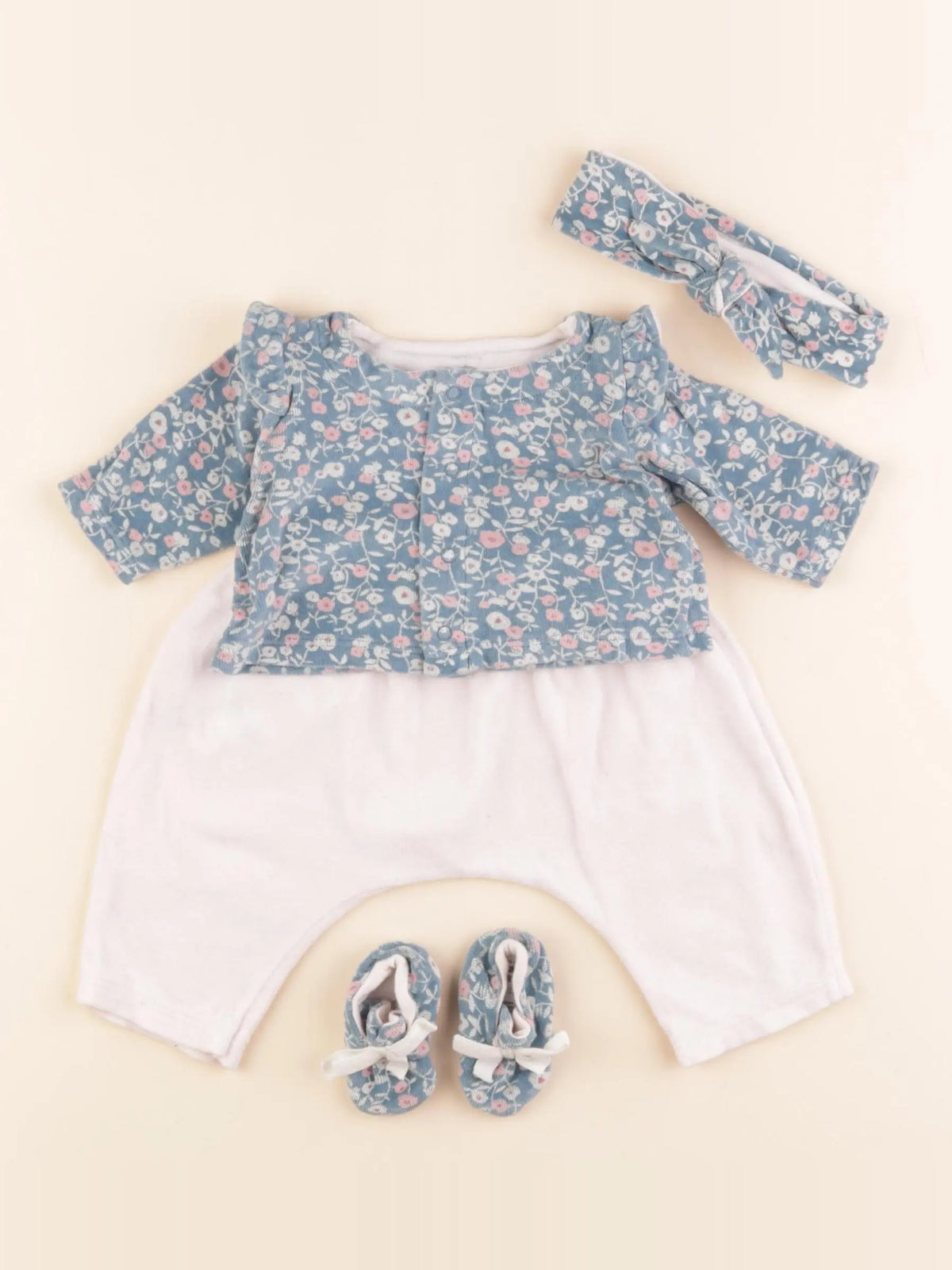 Petit Bateau - ensemble bleu, rose - 1 mois