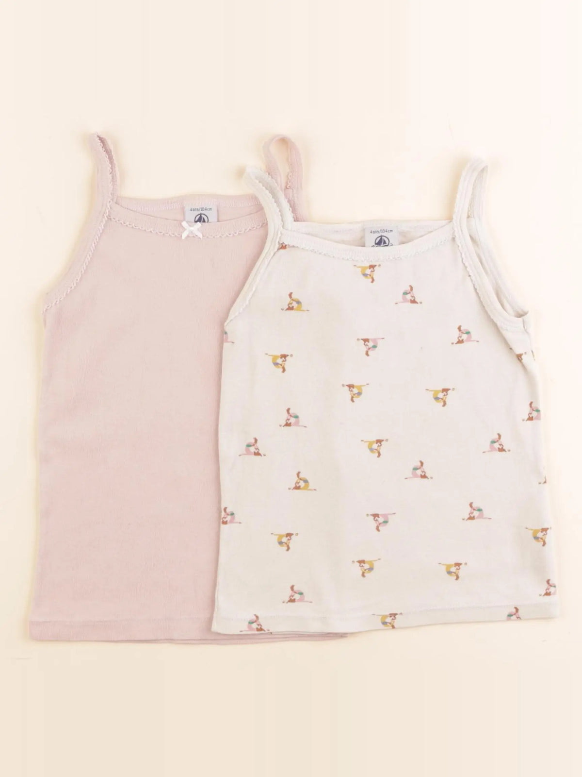 Petit Bateau - lot de 2 maillots de corps rose, beige - 4 ans