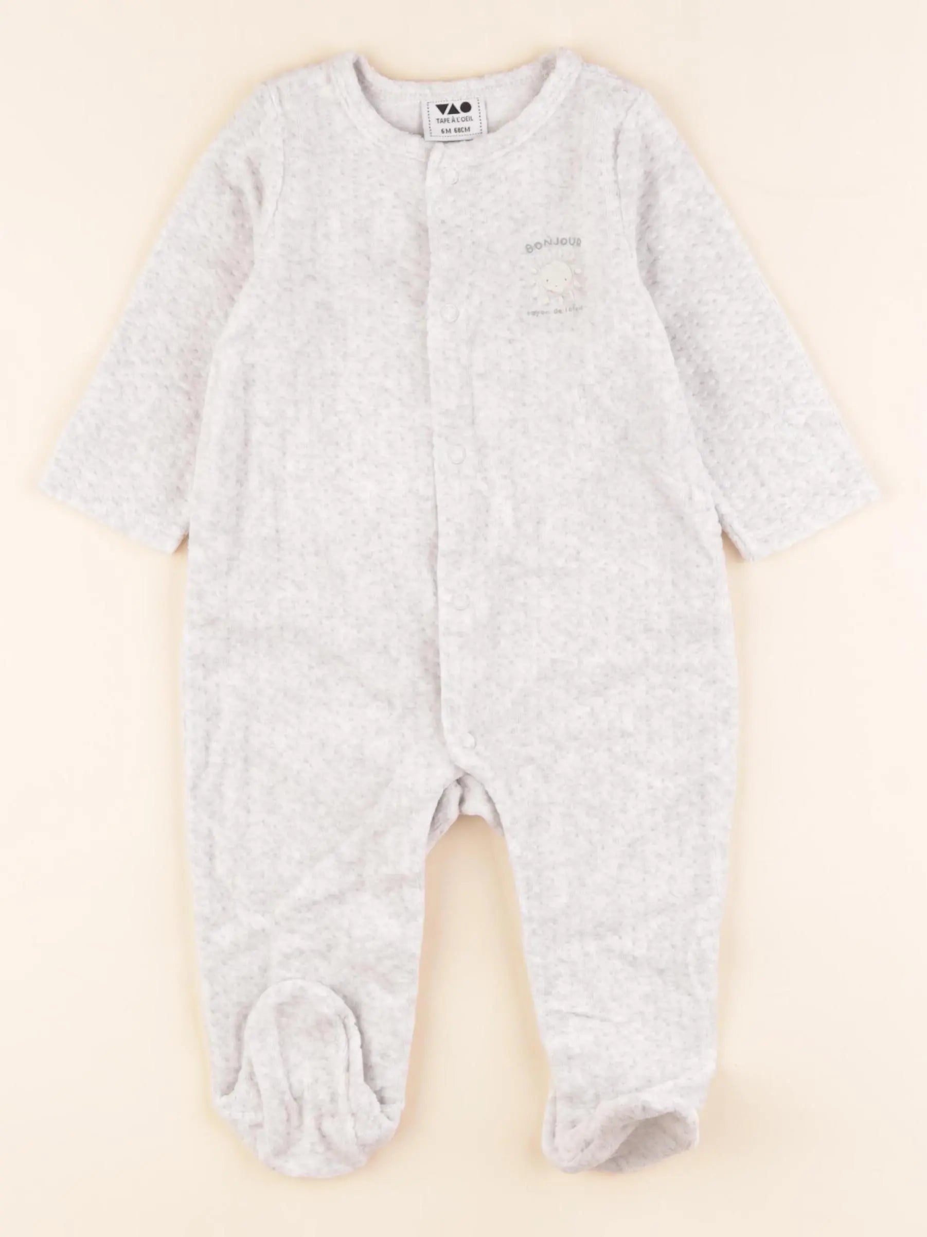 Tape à l'oeil - pyjama velours gris - 6 mois