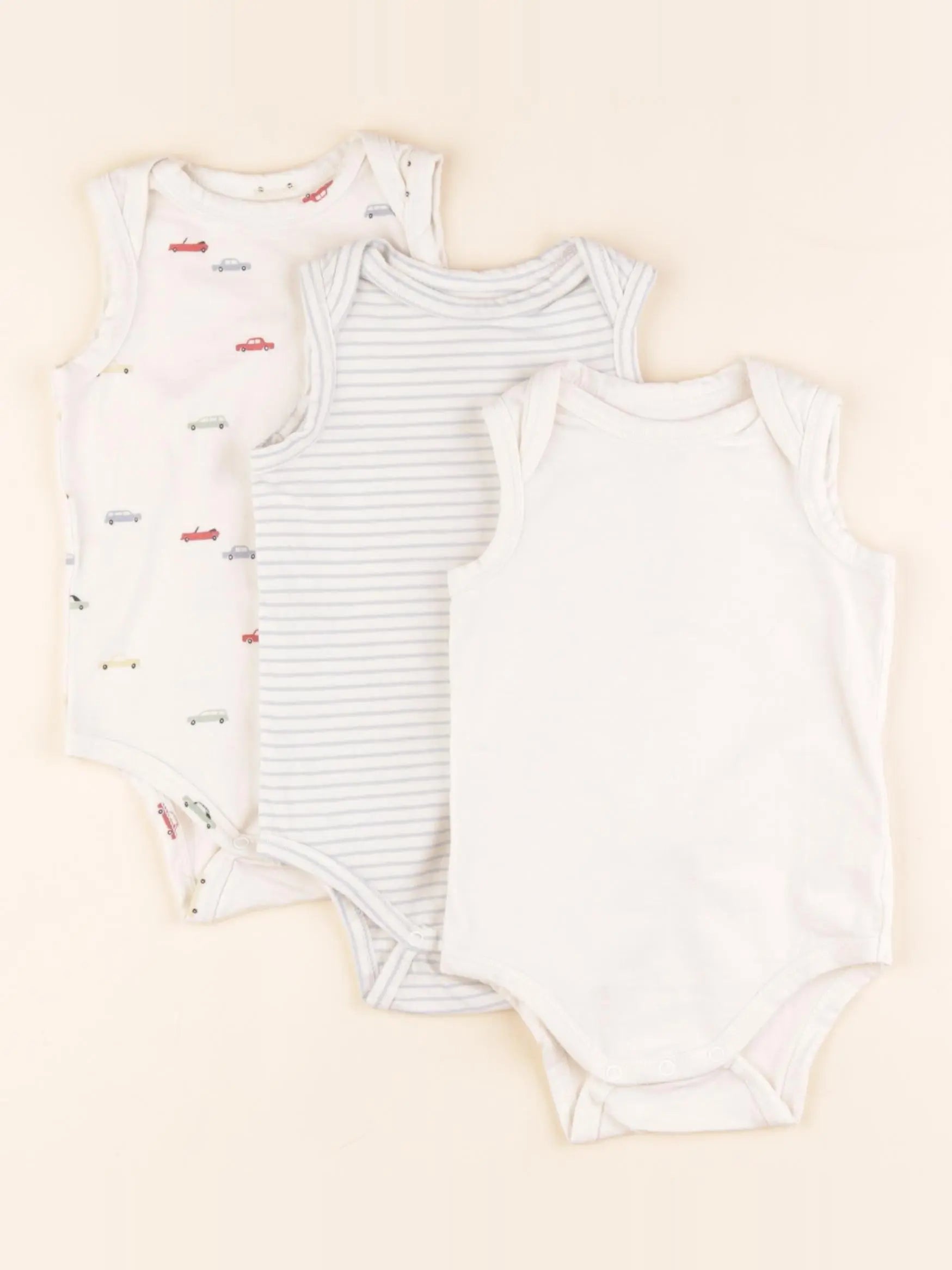 Tape à l'oeil - lot de 3 bodies en coton beige, bleu - 6 mois