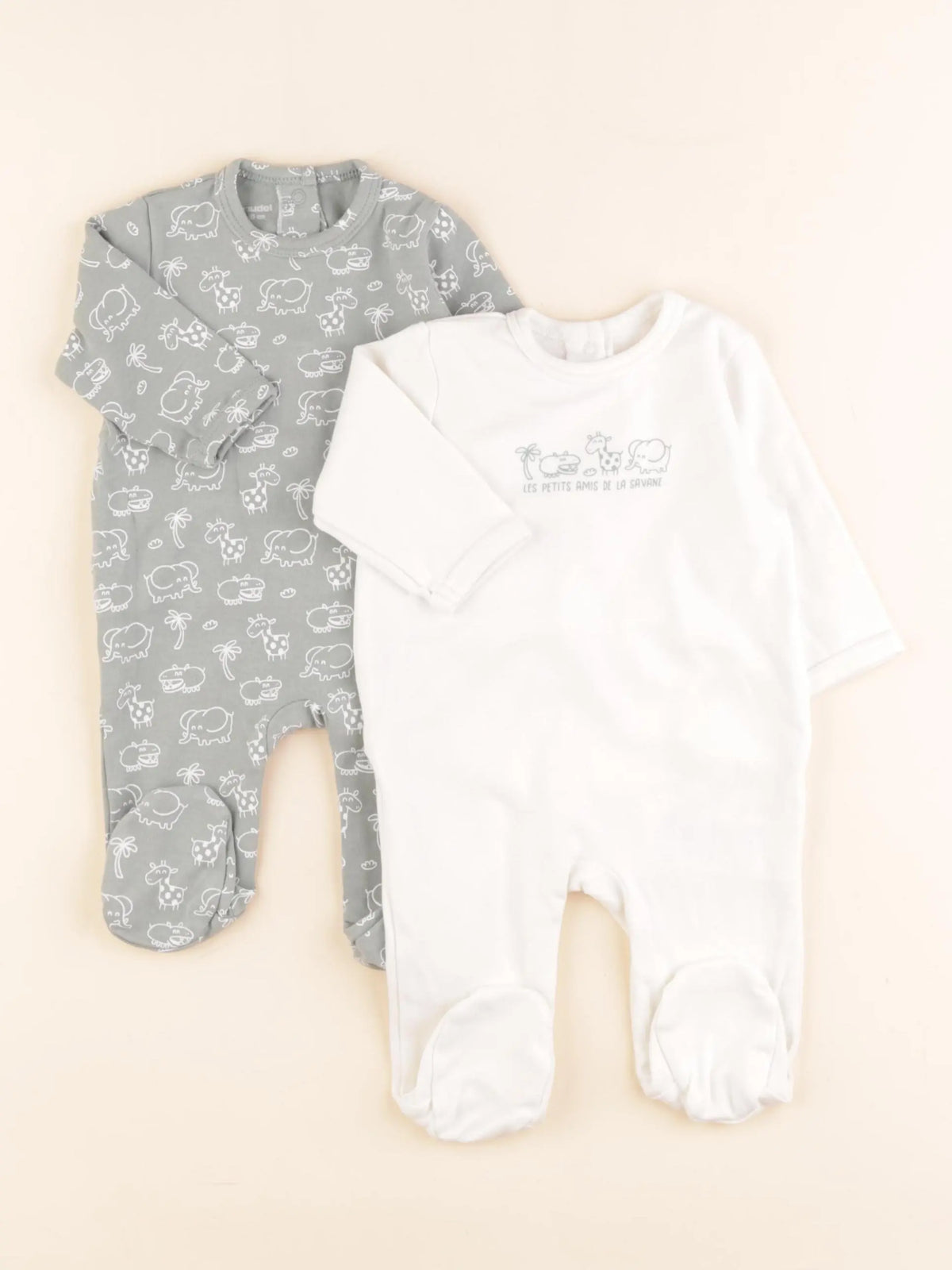 Vertbaudet - lot de 2 pyjamas coton blanc, vert - 3 mois