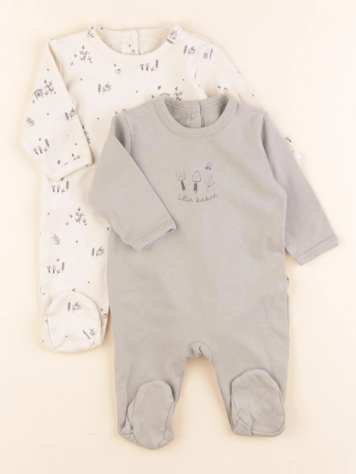 Vertbaudet - lot de 2 pyjamas coton vert, beige - 3 mois