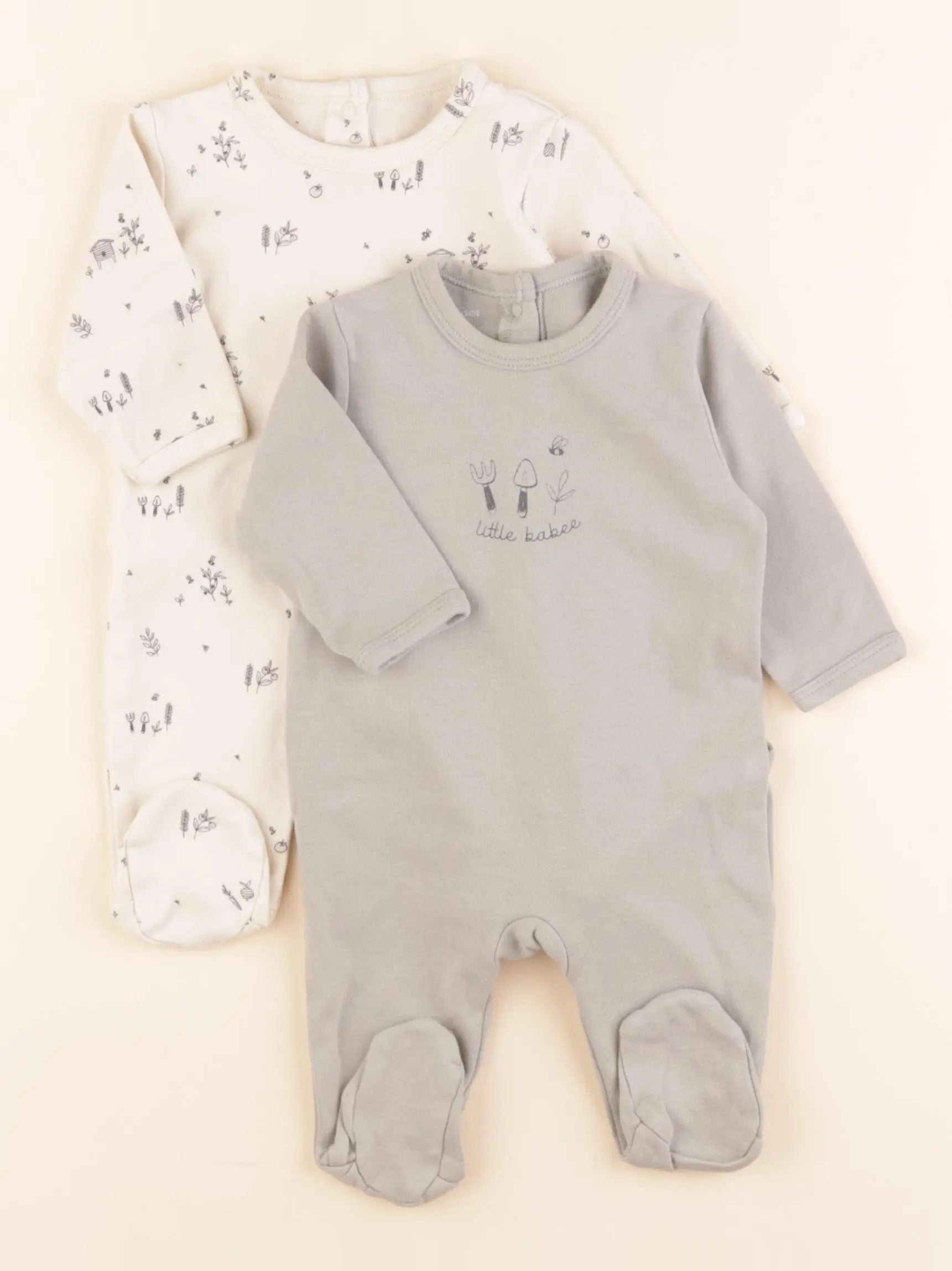 Vertbaudet - lot de 2 pyjamas coton vert, beige - 3 mois