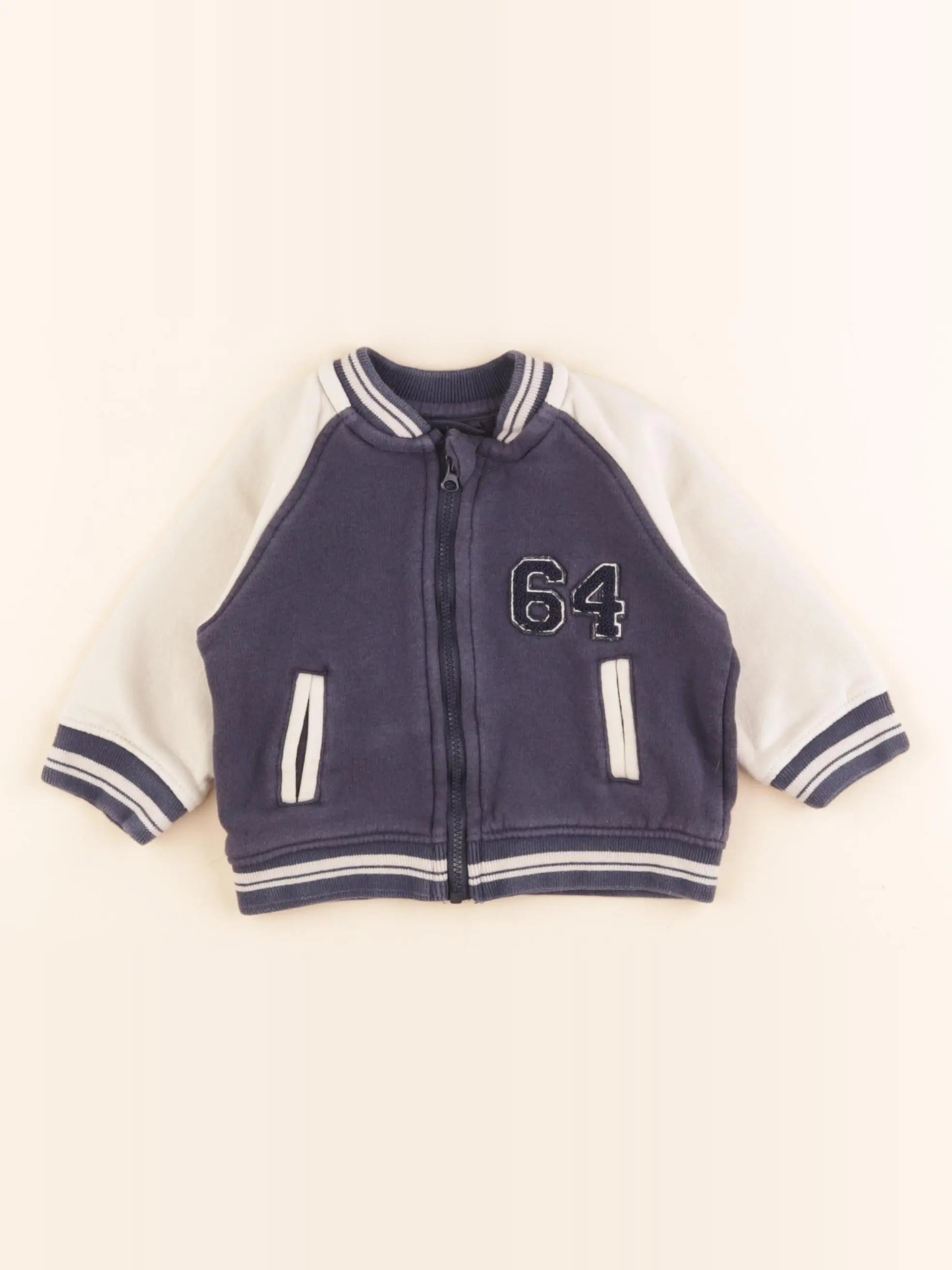 Vertbaudet - sweat beige, bleu - 9 mois