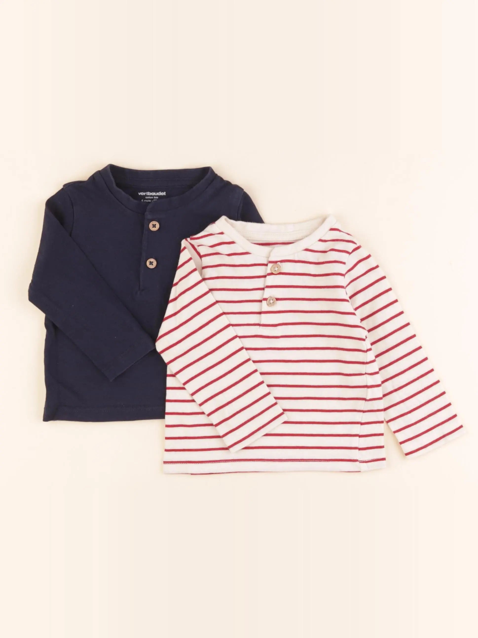 Vertbaudet - lot de 2 tee-shirts bleu, rouge - 6 mois