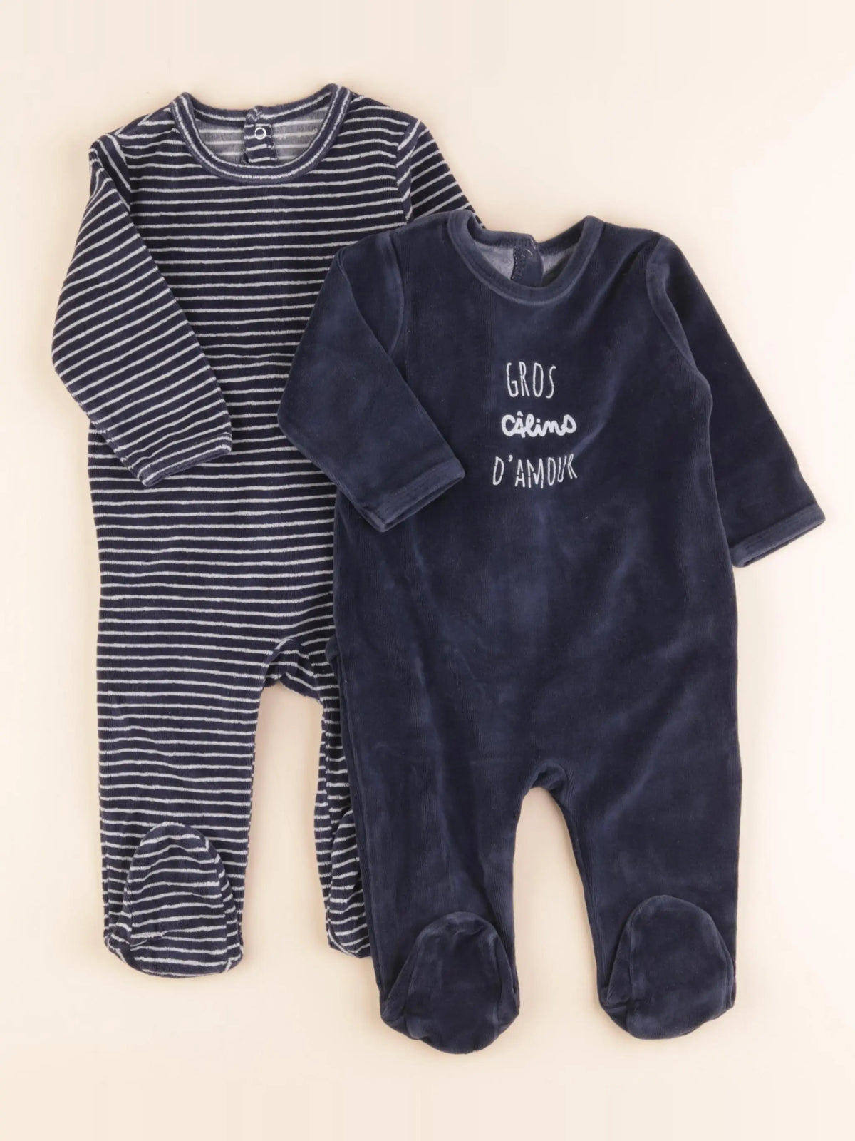 Vertbaudet - lot de 2 pyjamas velours bleu - 6 mois