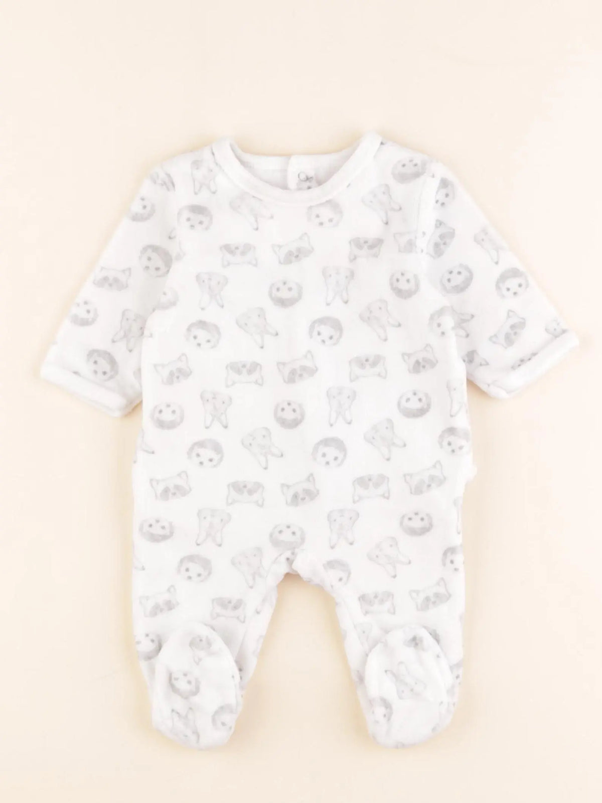 Vertbaudet - pyjama velours blanc, gris - 1 mois