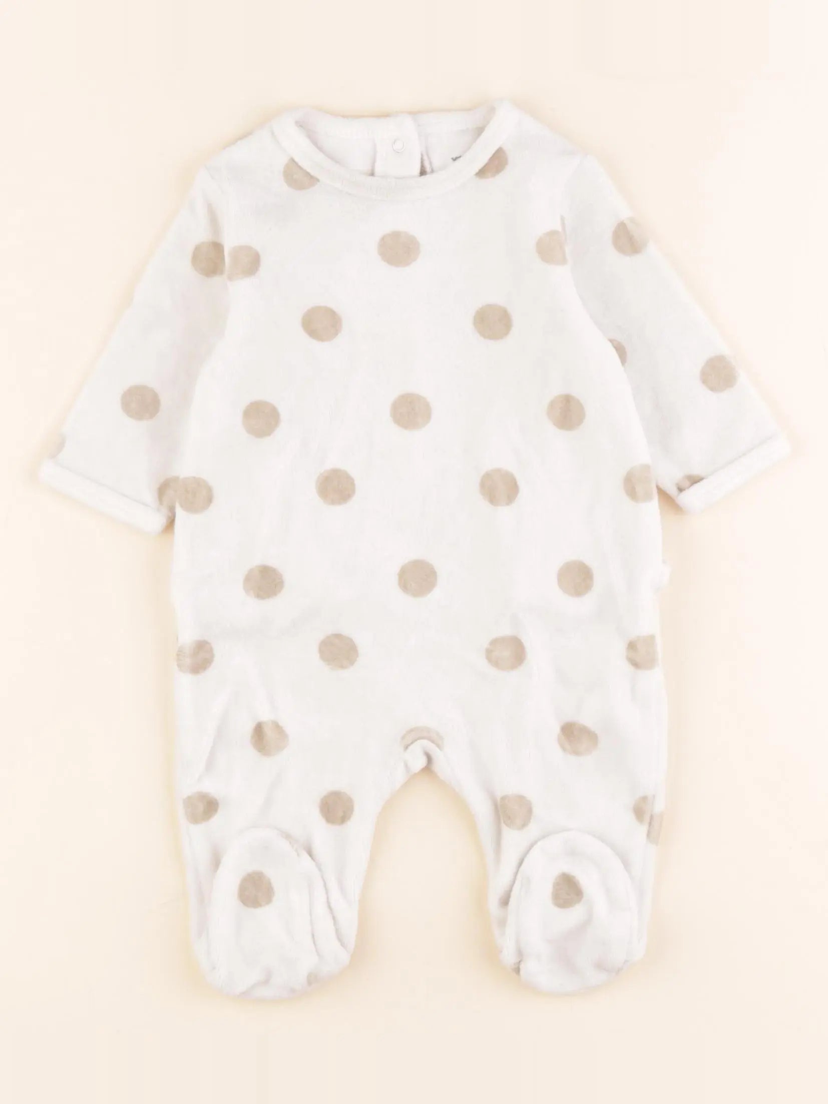 Vertbaudet - pyjama velours blanc, marron - 3 mois