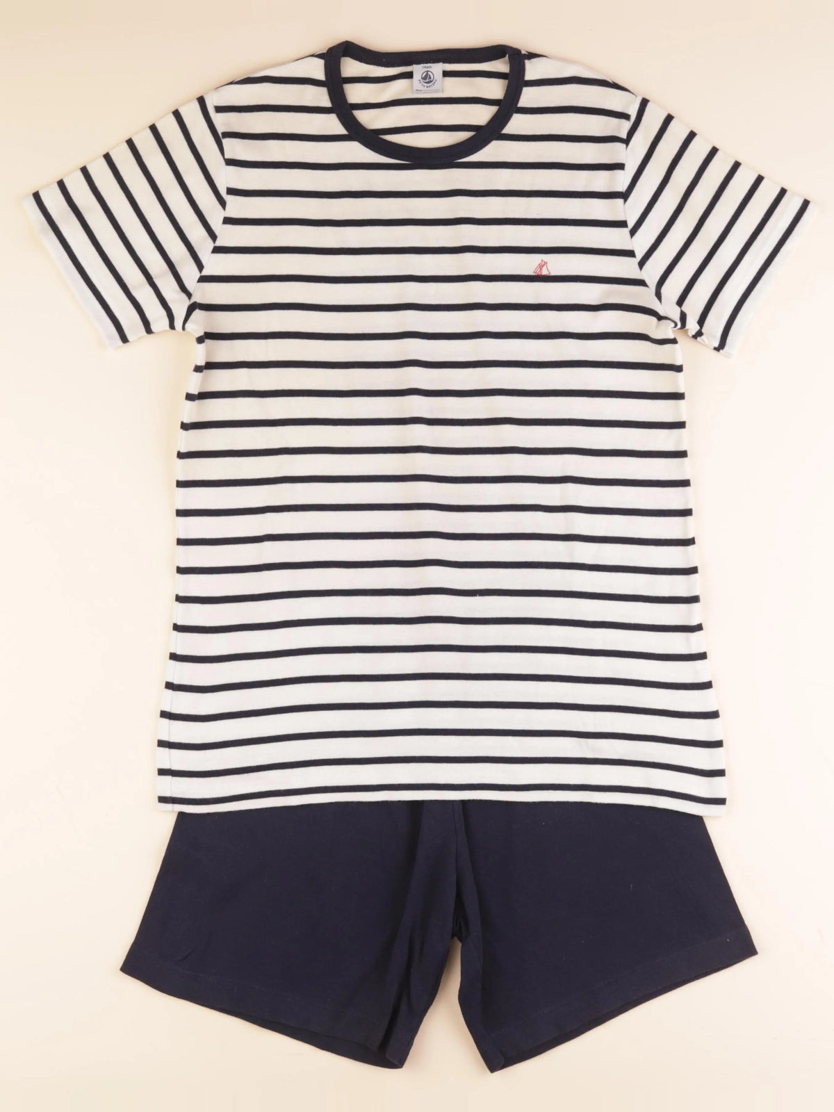 Pyjama coton blanc, bleu