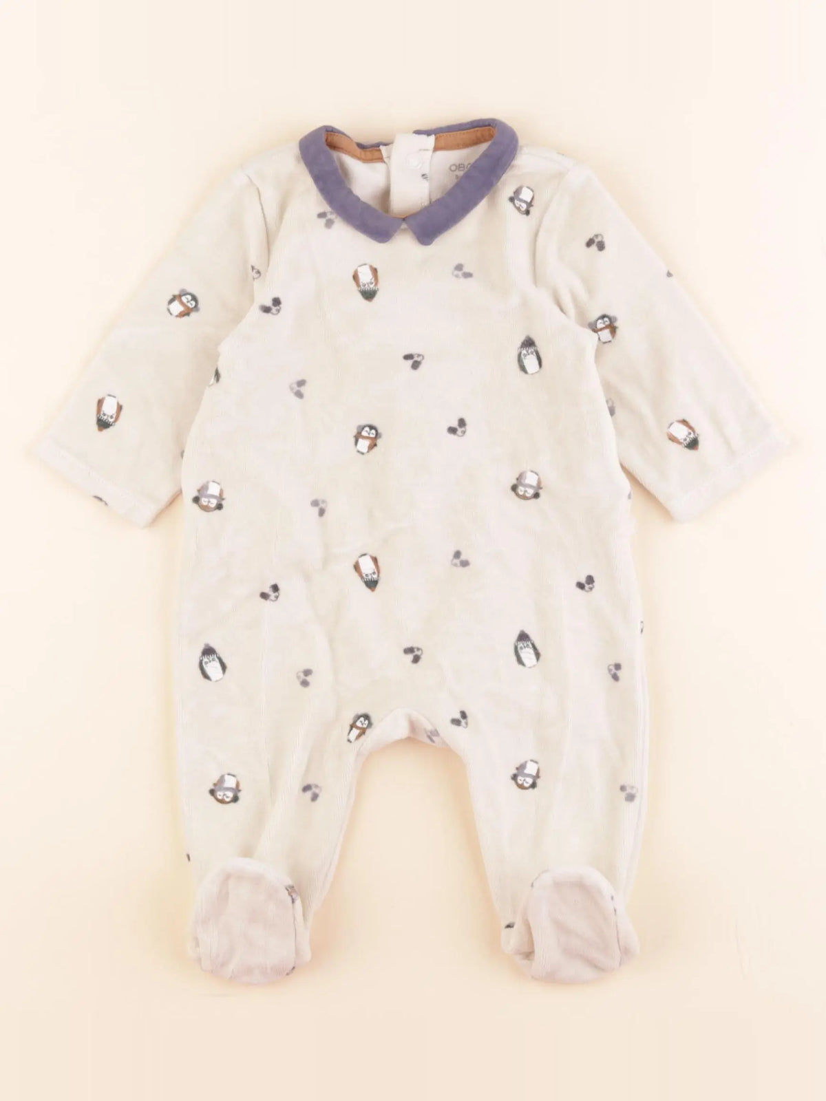 Obaïbi - pyjama velours beige, bleu - 3 mois