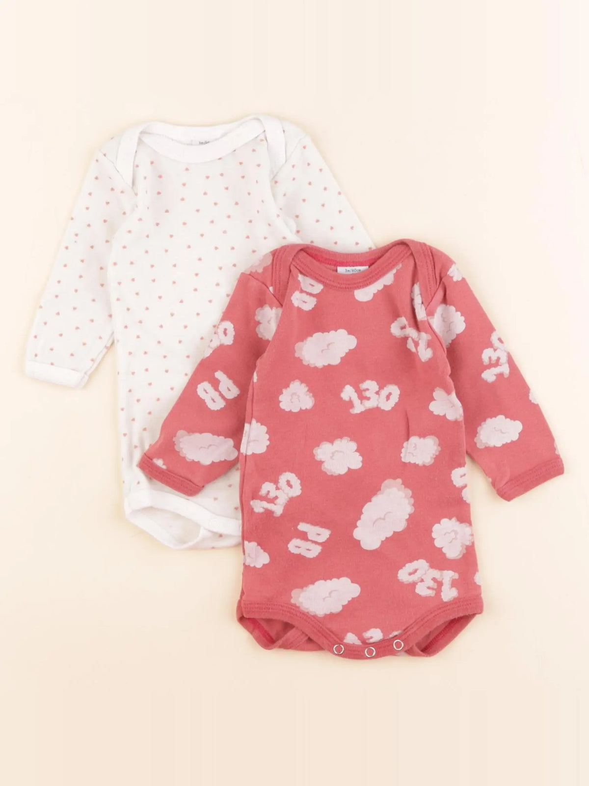 Petit Bateau - lot de 2 bodies en coton blanc, rose - 3 mois