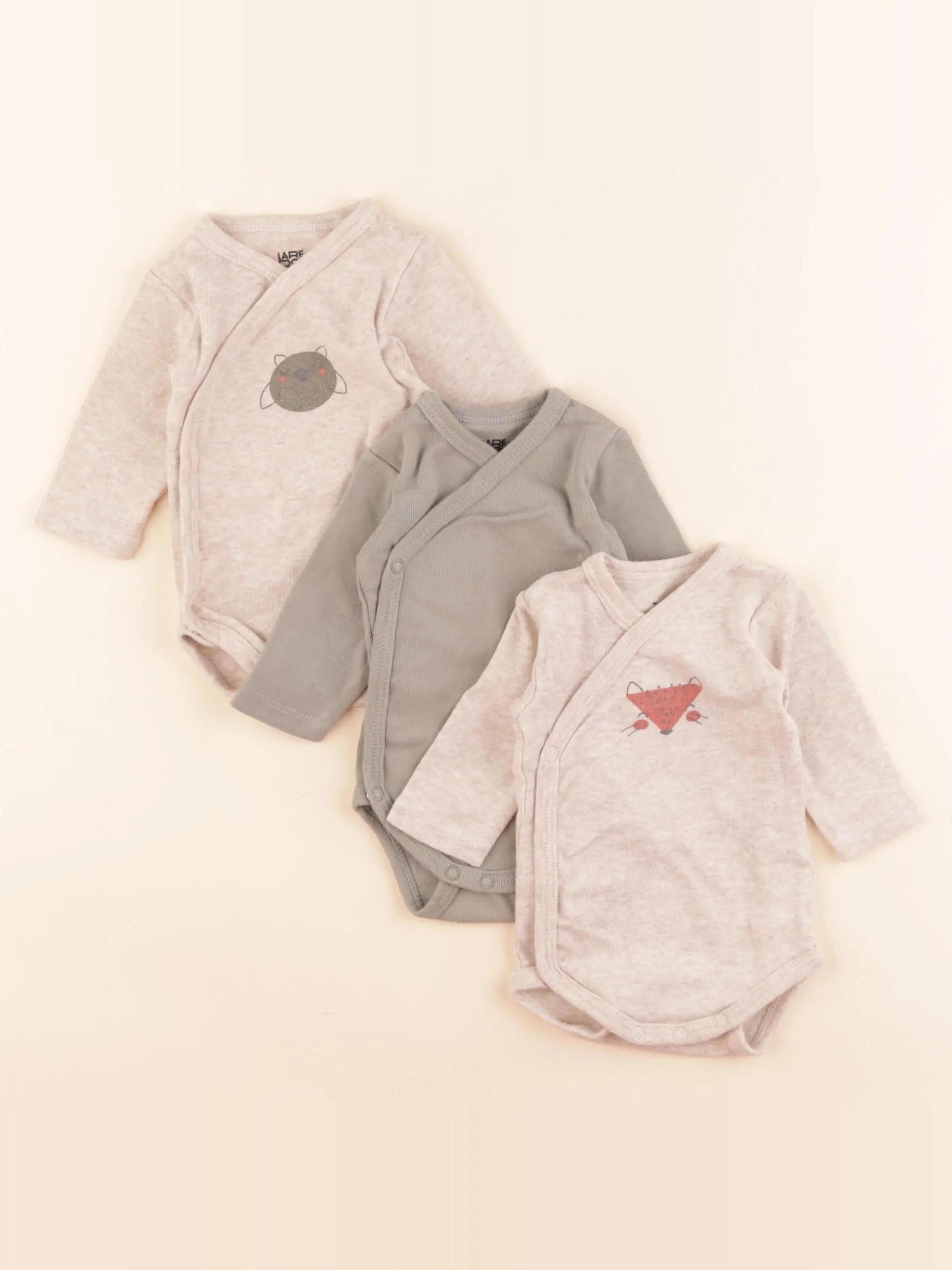 La Redoute - lot de 3 bodies en coton beige, vert - 1 mois
