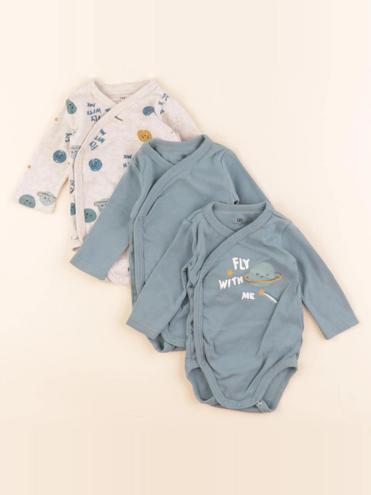 La Redoute - lot de 3 bodies en coton beige, bleu - 1 mois