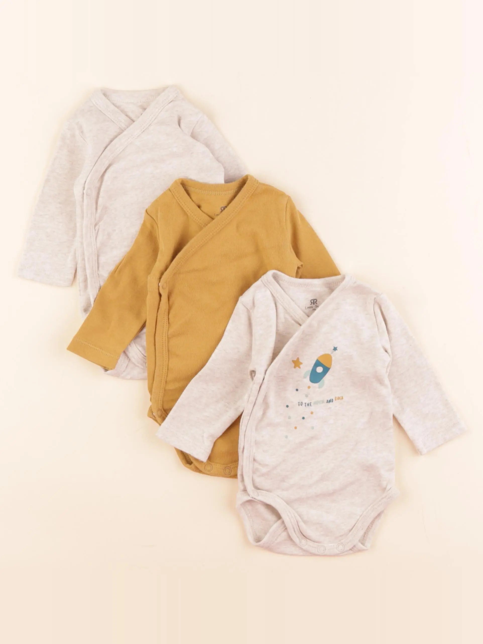 La Redoute - lot de 3 bodies en coton beige, jaune - 1 mois