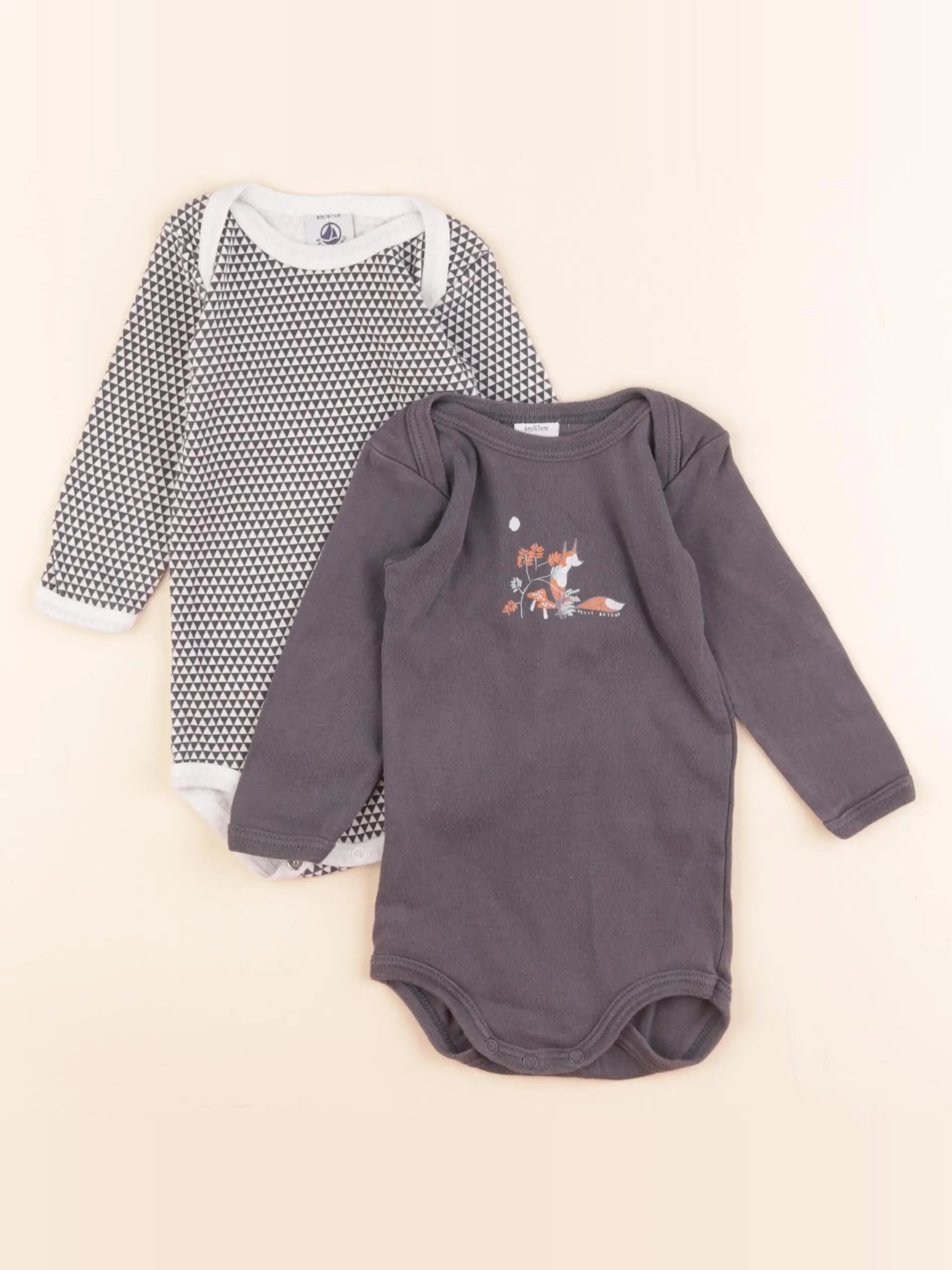 Petit Bateau - lot de 2 bodies en coton gris - 6 mois