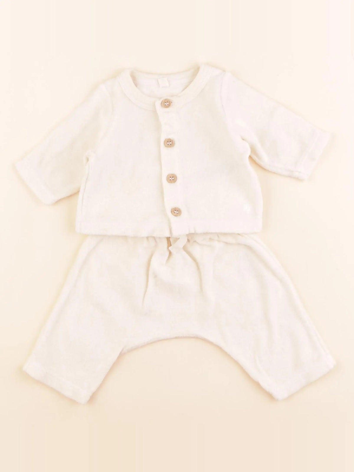 Petit Bateau - ensemble beige - 0 mois