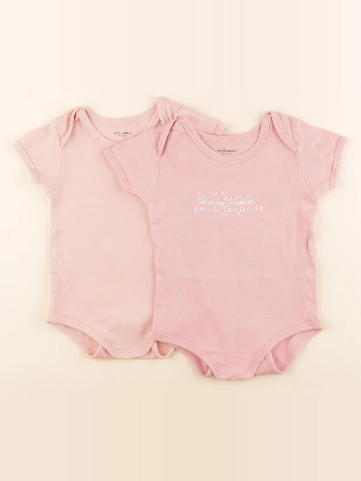 Vertbaudet - lot de 2 bodies en coton rose - 2 ans