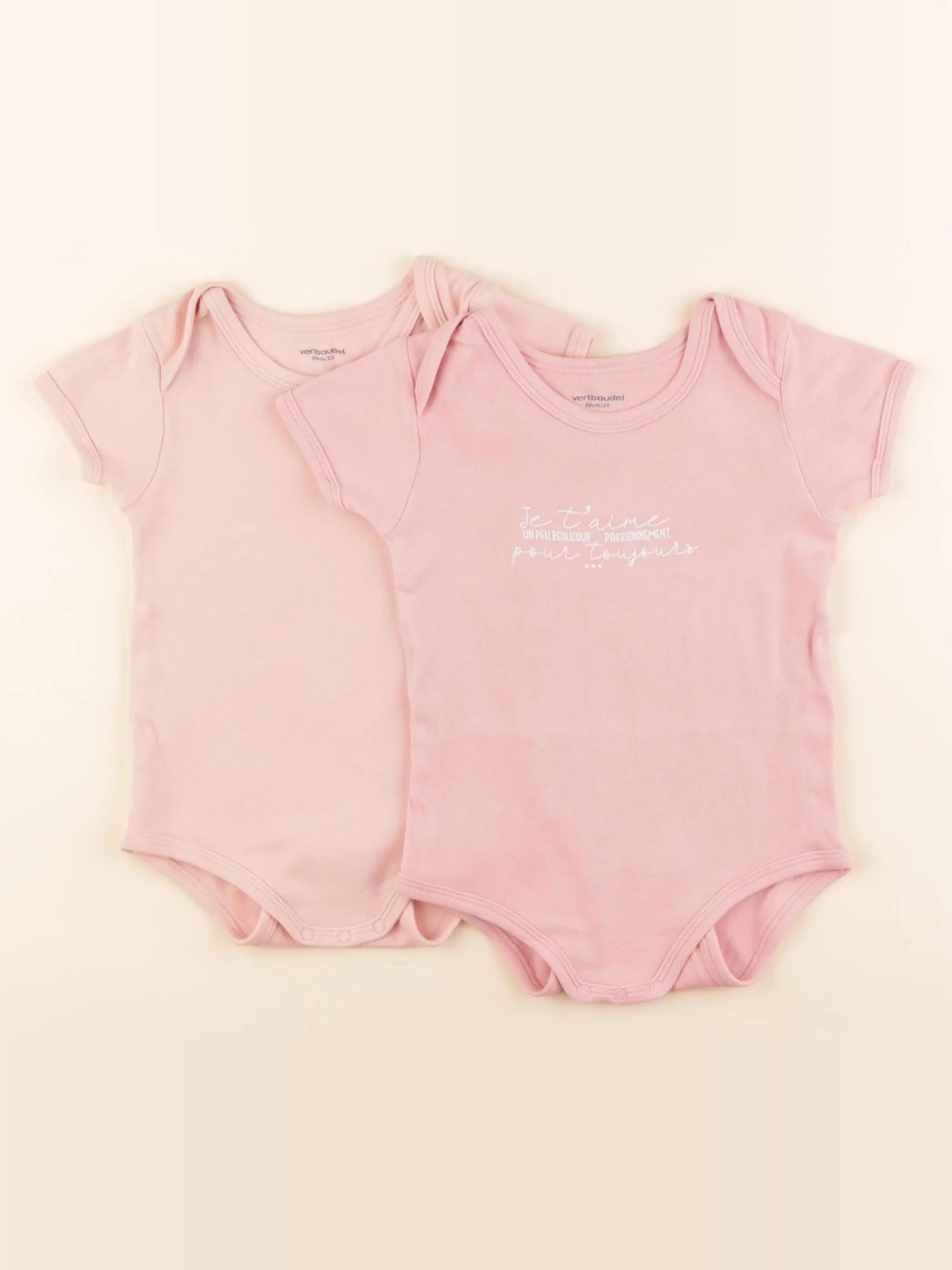 Vertbaudet - lot de 2 bodies en coton rose - 2 ans